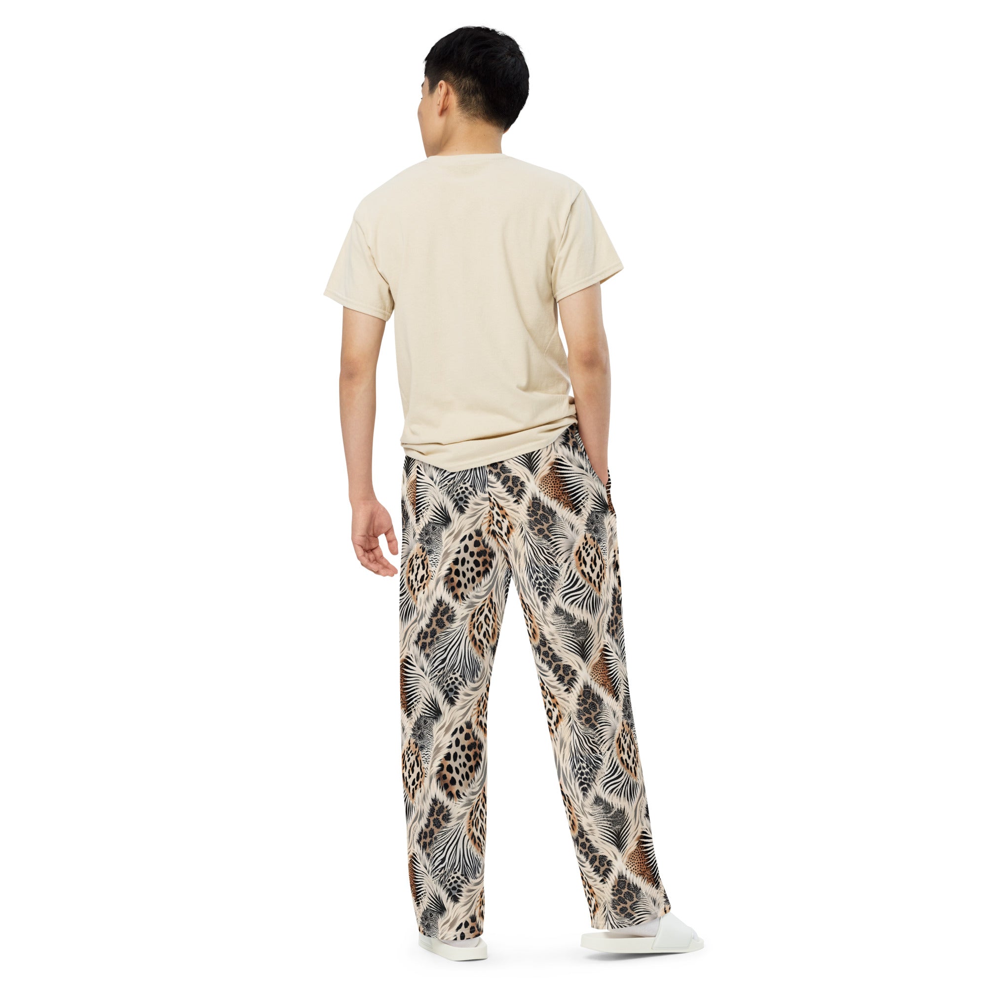 unisex wide leg pants Artsy Animal Print Design I