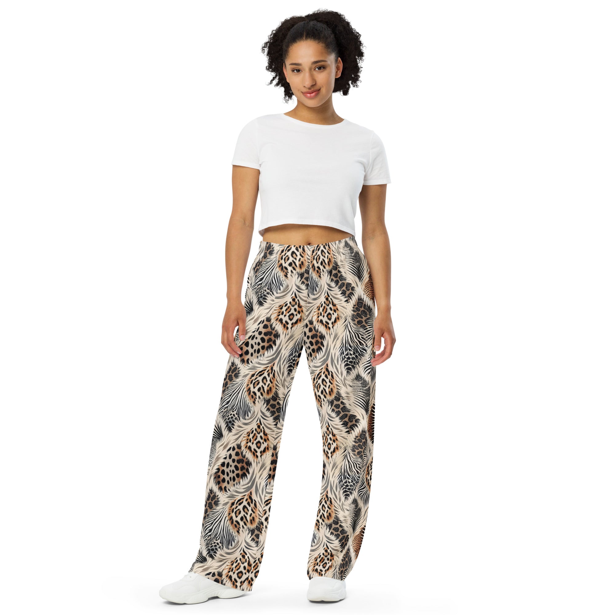 unisex wide leg pants Artsy Animal Print Design I