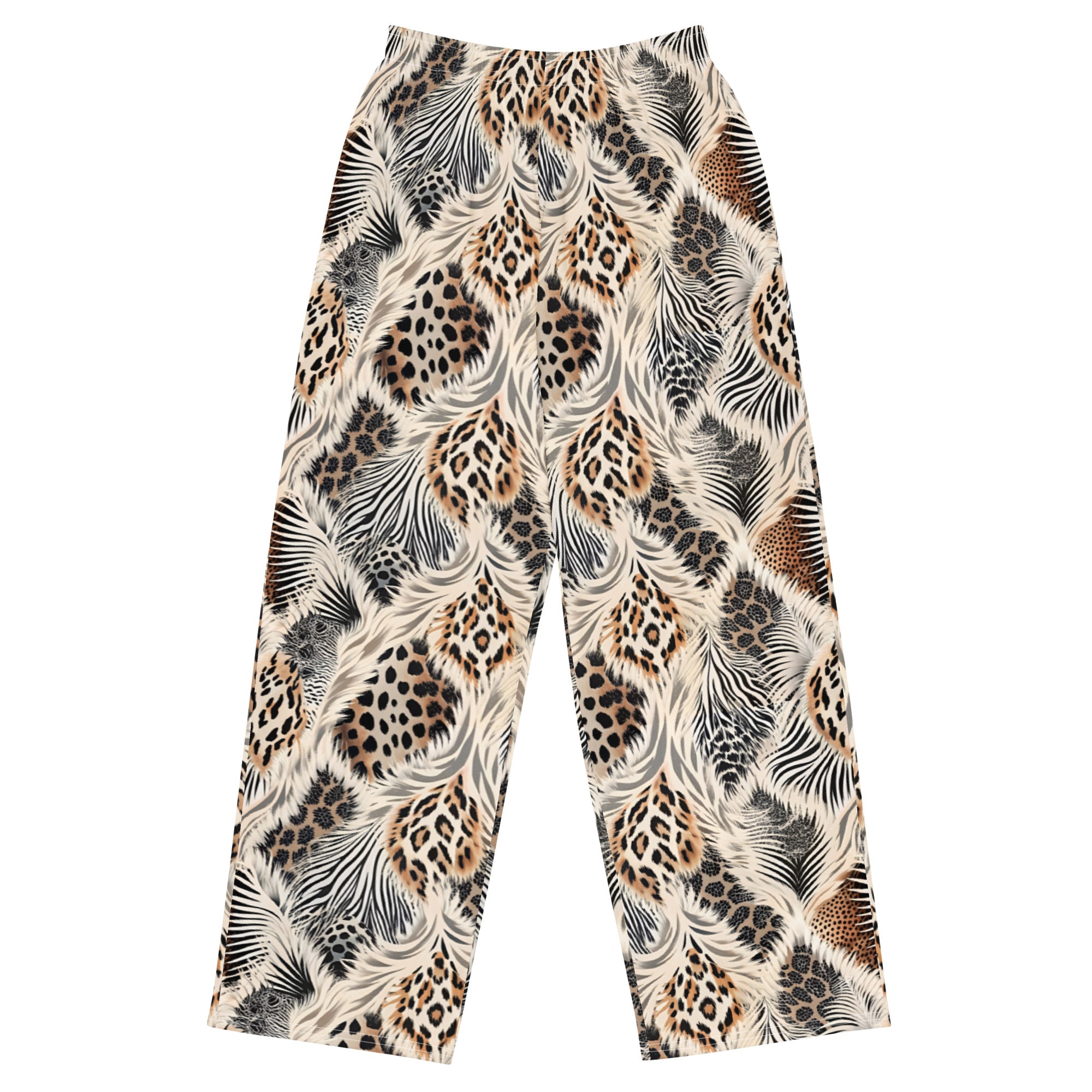unisex wide leg pants Artsy Animal Print Design I