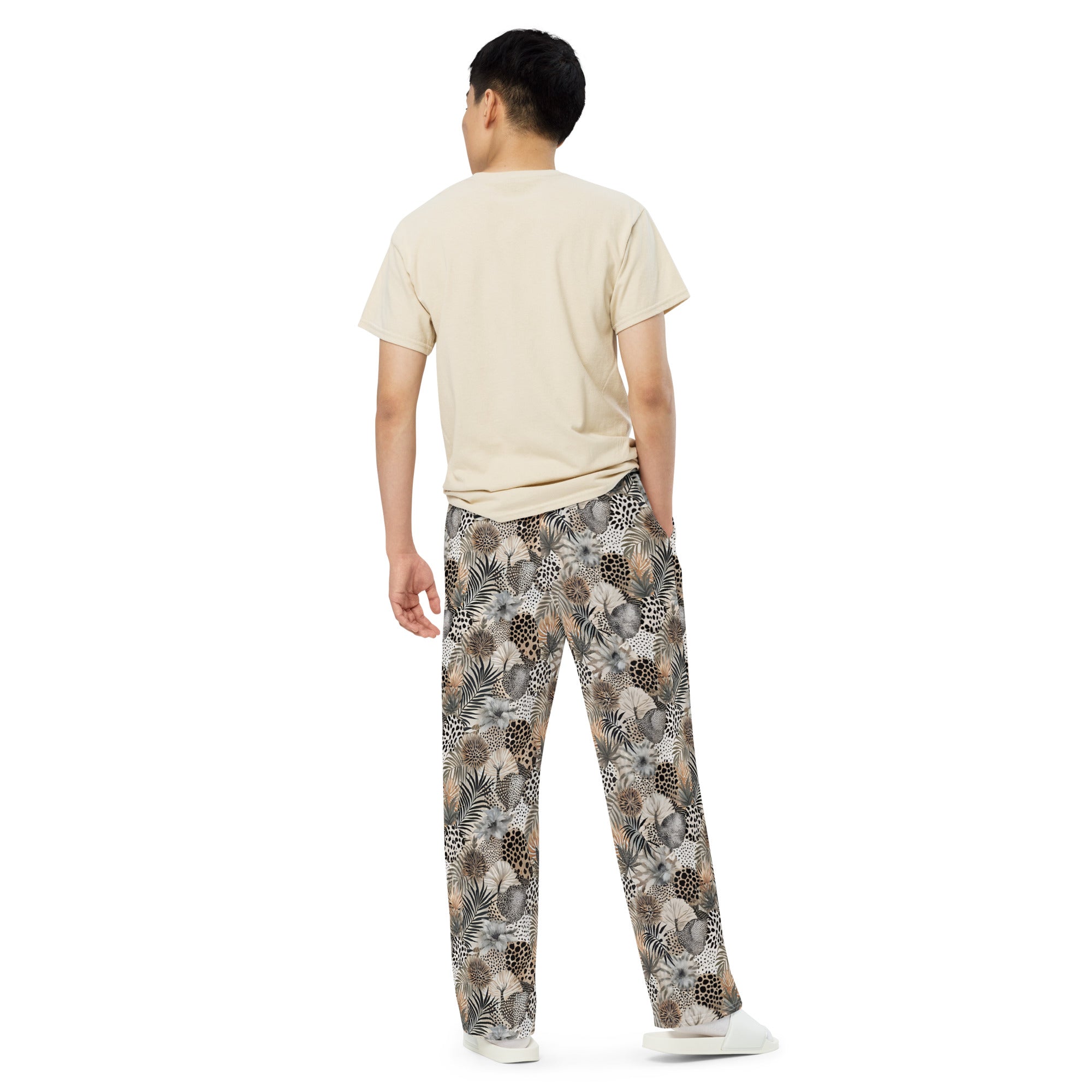 unisex wide leg pants Artsy Animal Print Design III