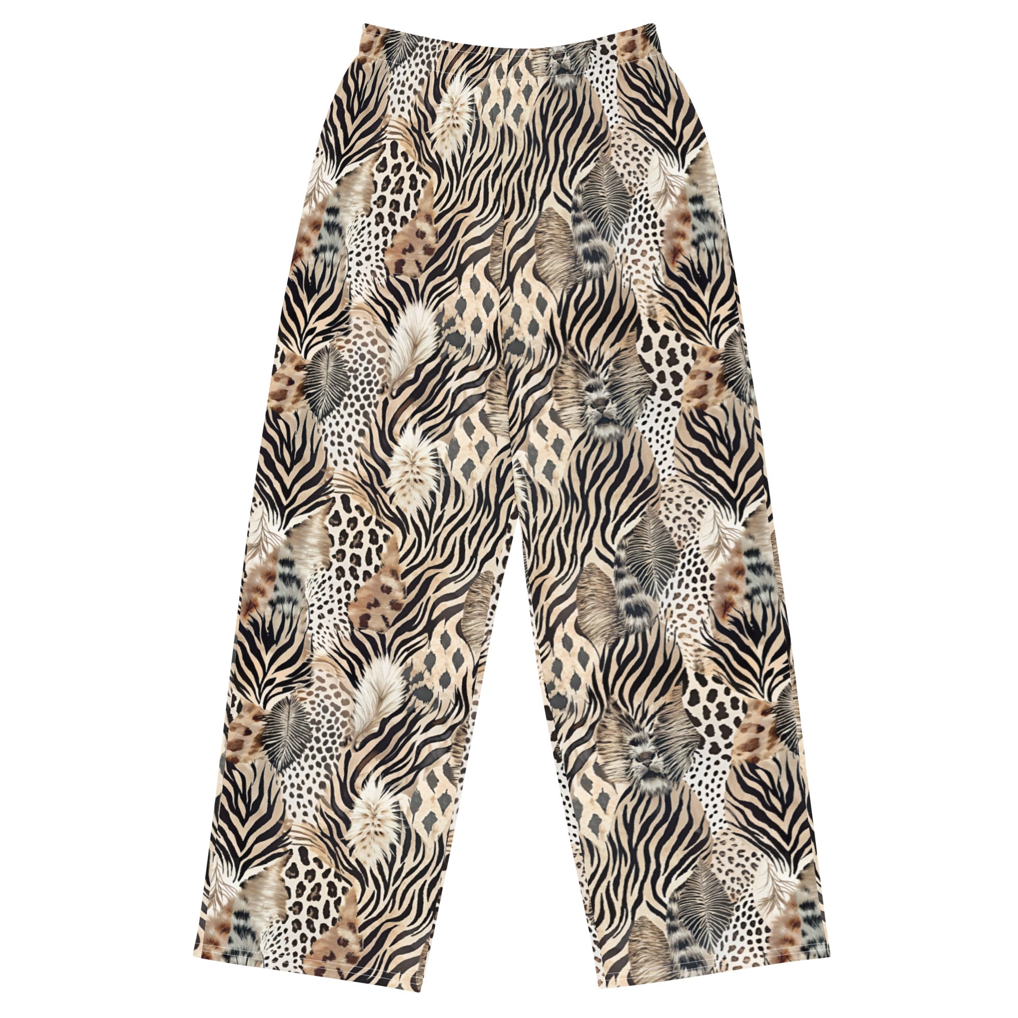 unisex wide leg pants Artsy Animal Print Design V