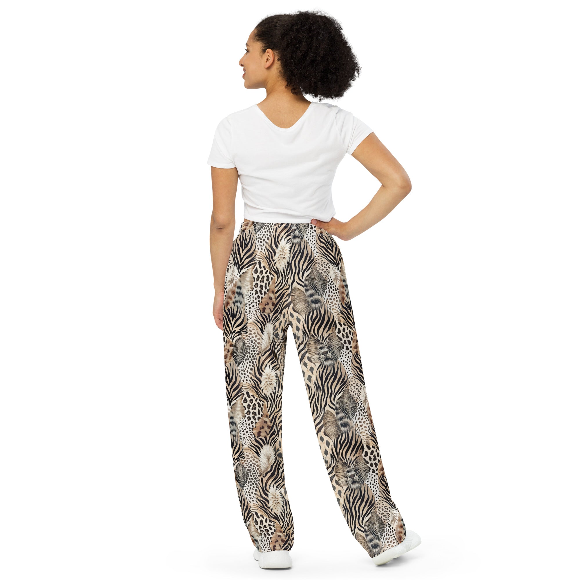 unisex wide leg pants Artsy Animal Print Design V