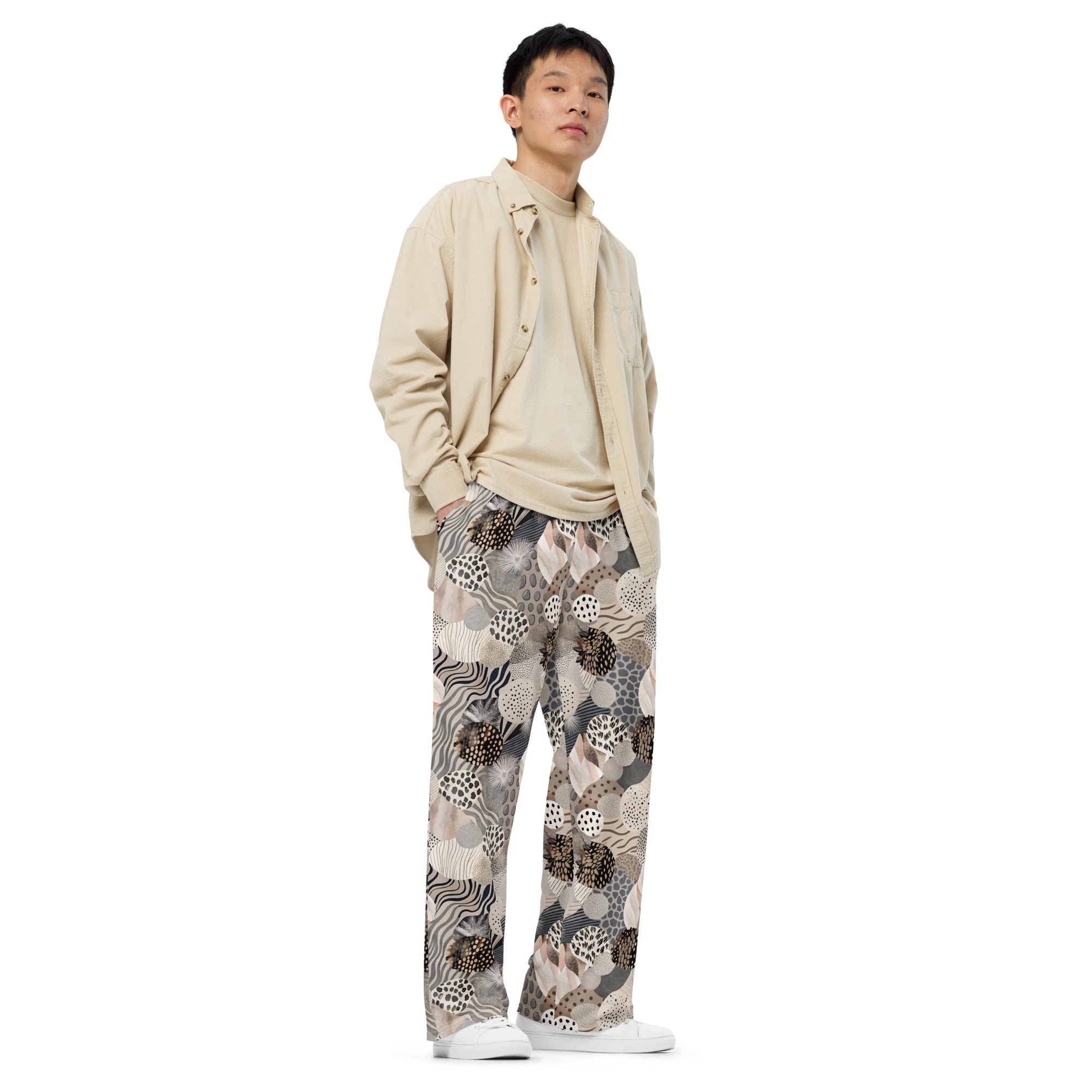 unisex wide leg pants Artsy Animal Print Design VII