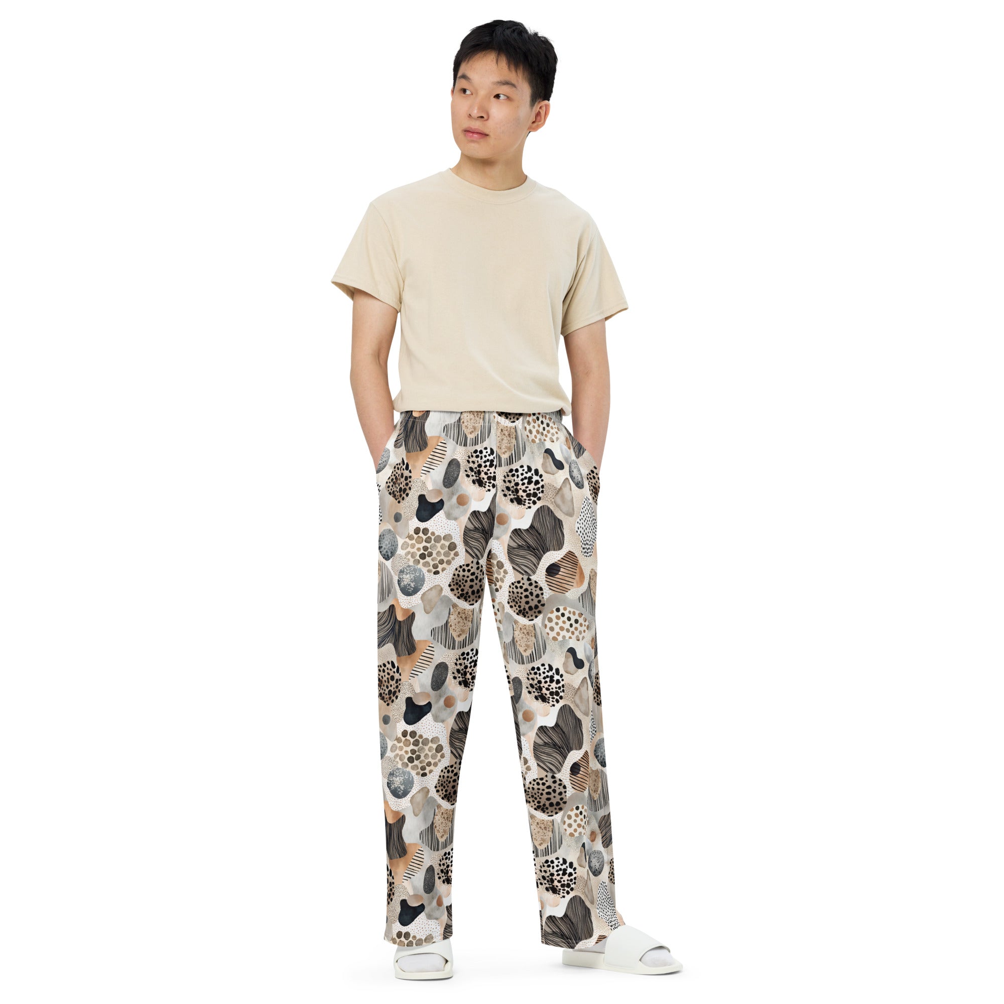 unisex wide leg pants Artsy Animal Print Design VIII