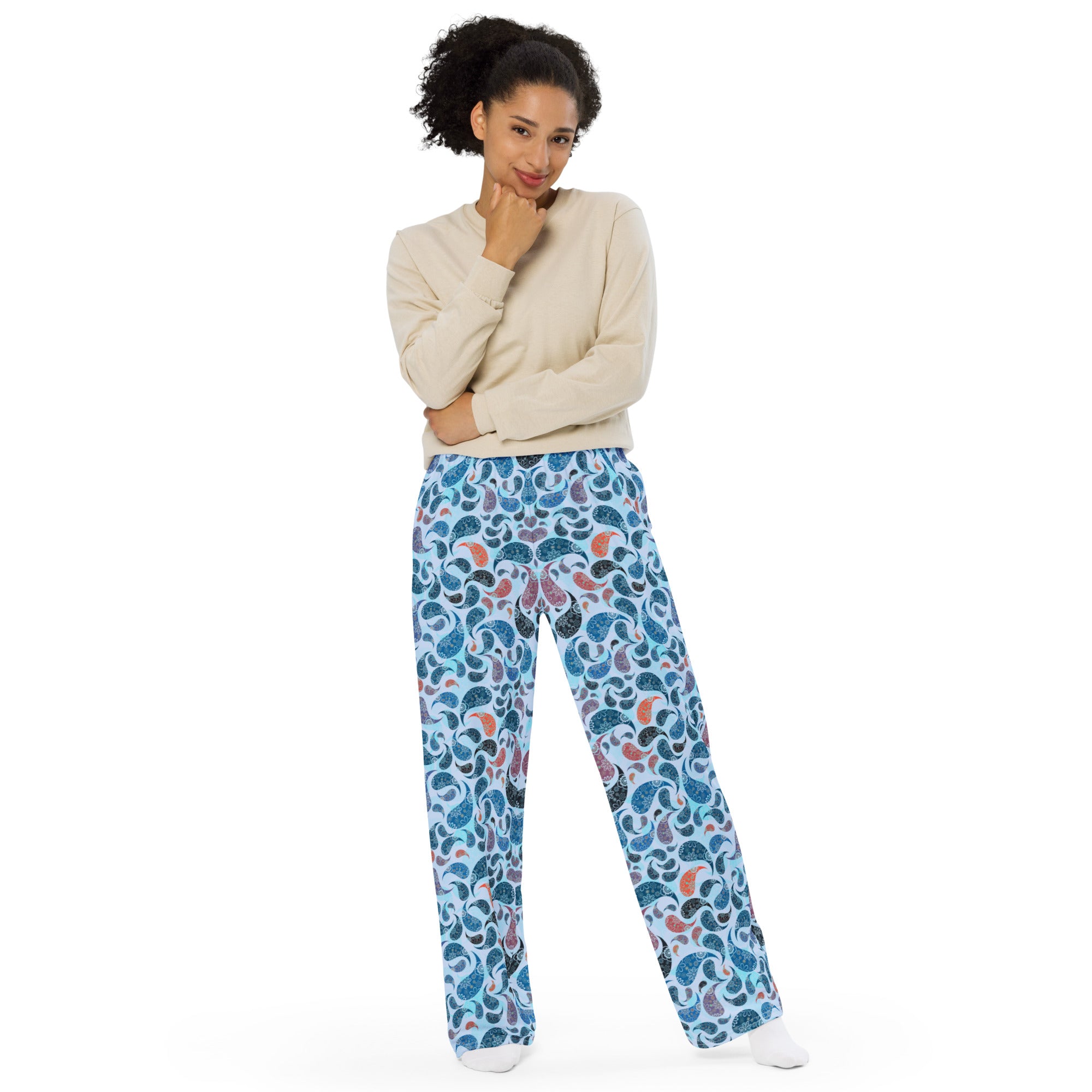 unisex wide leg pants Paisley Blue