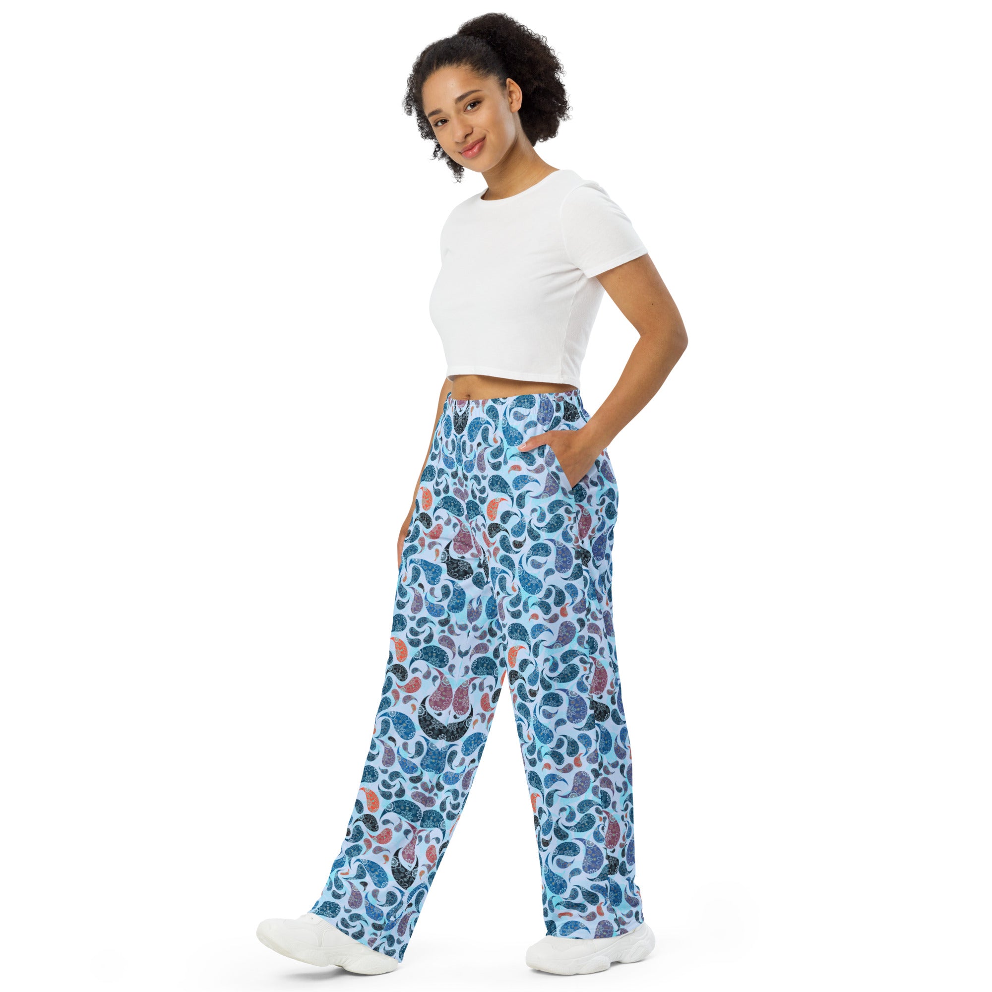 unisex wide leg pants Paisley Blue