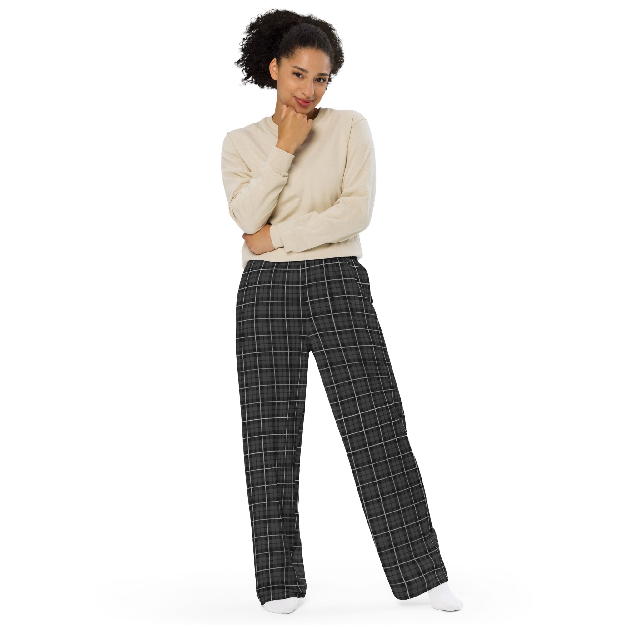 unisex wide leg pants Tartan Black