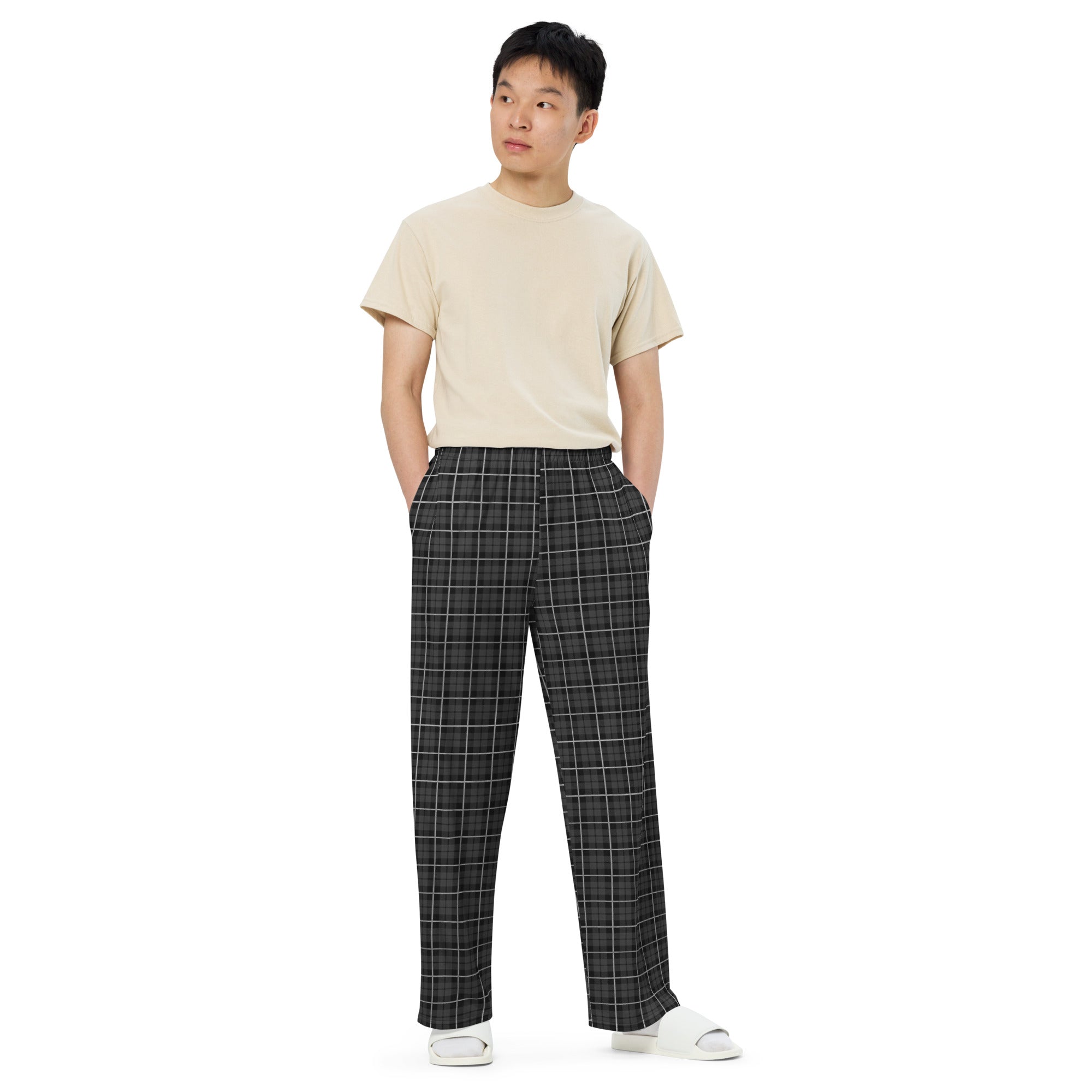 unisex wide leg pants Tartan Black