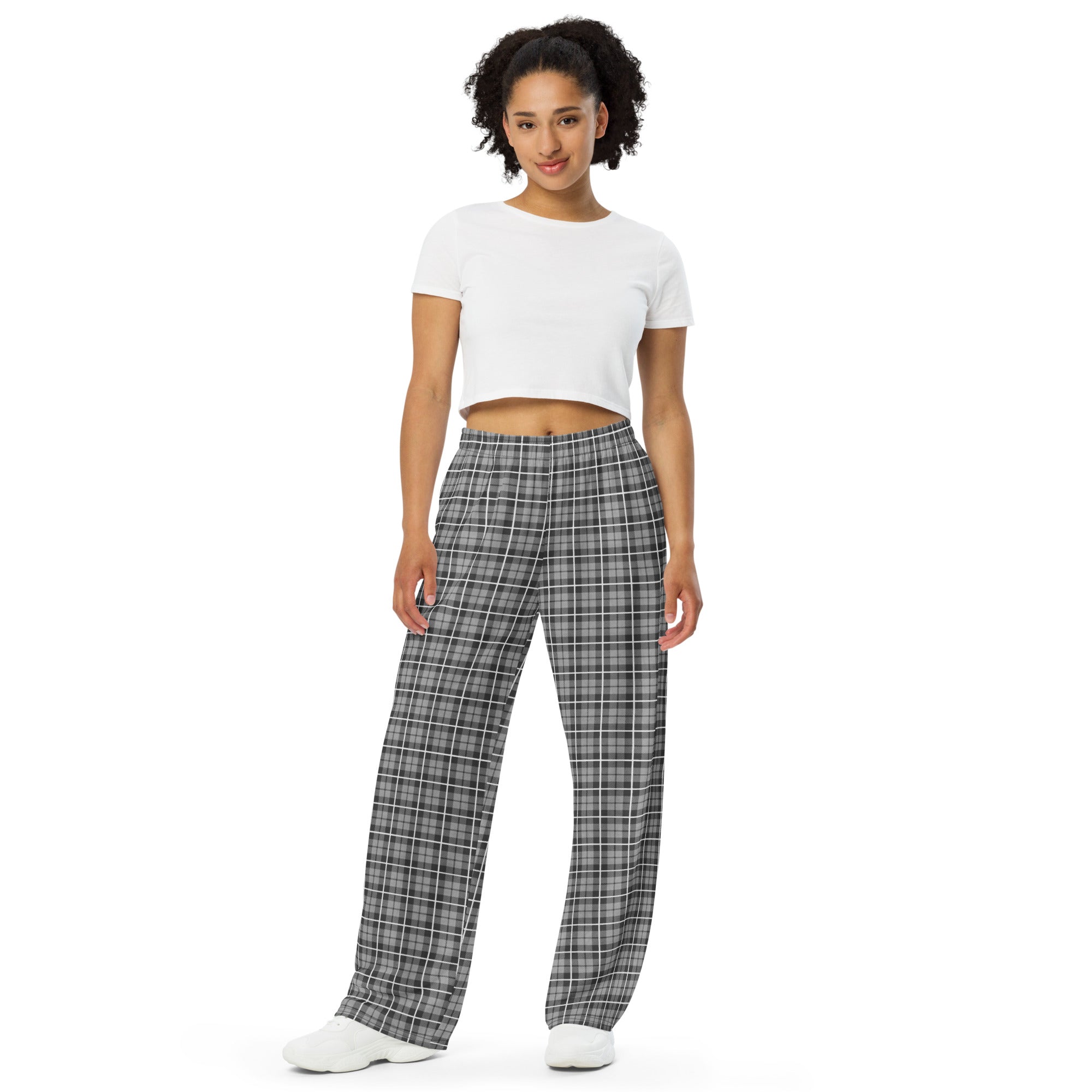 unisex wide leg pants Tartan Dark grey
