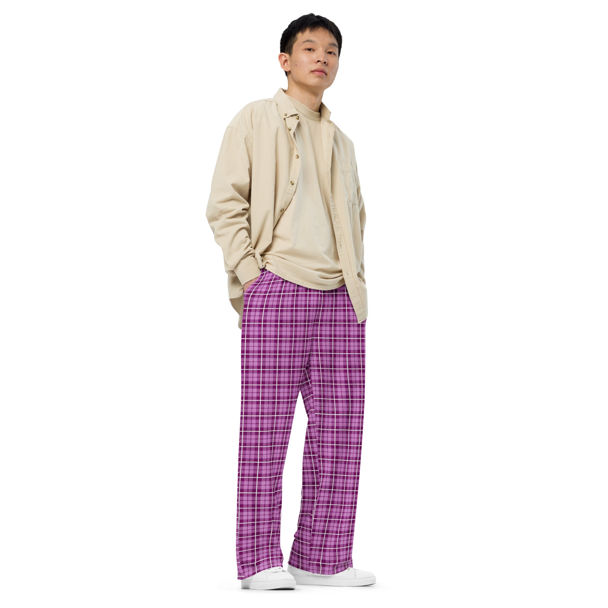unisex wide leg pants Tartan Dark Pink