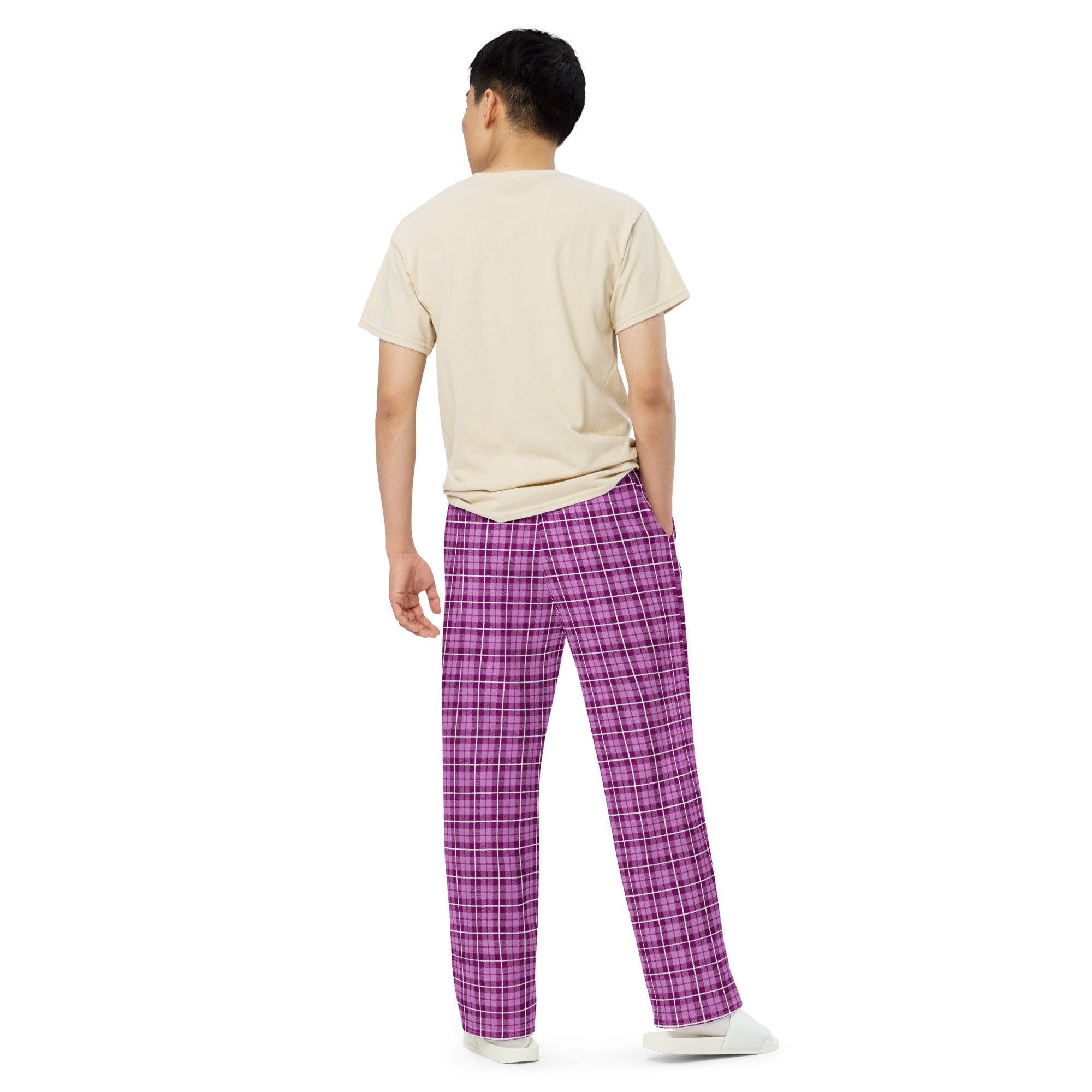 unisex wide leg pants Tartan Dark Pink