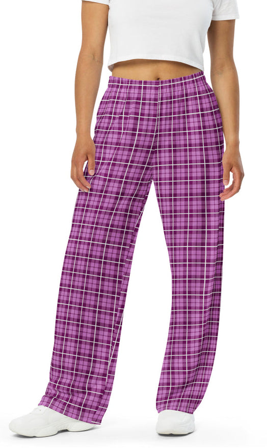 unisex wide leg pants Tartan Dark Pink