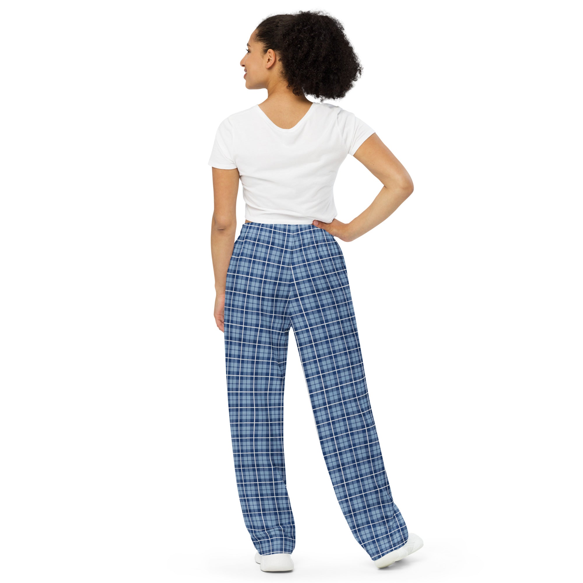 unisex wide leg pants Tartan Light Blue