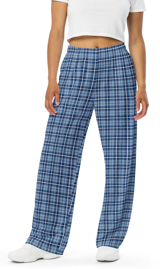unisex wide leg pants Tartan Light Blue