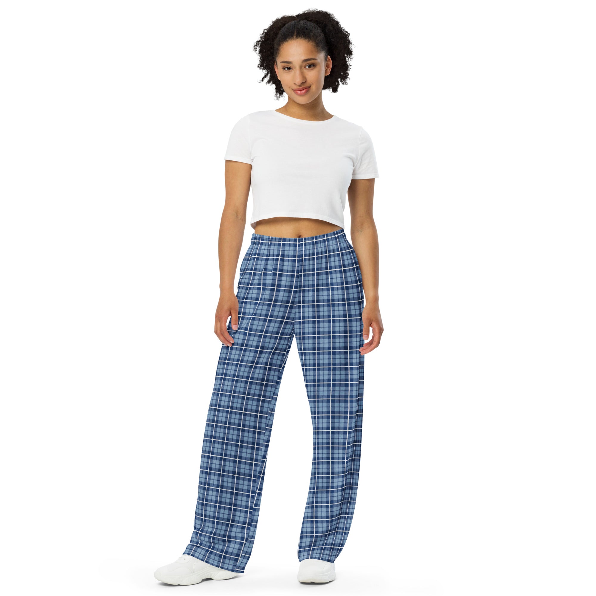 unisex wide leg pants Tartan Light Blue