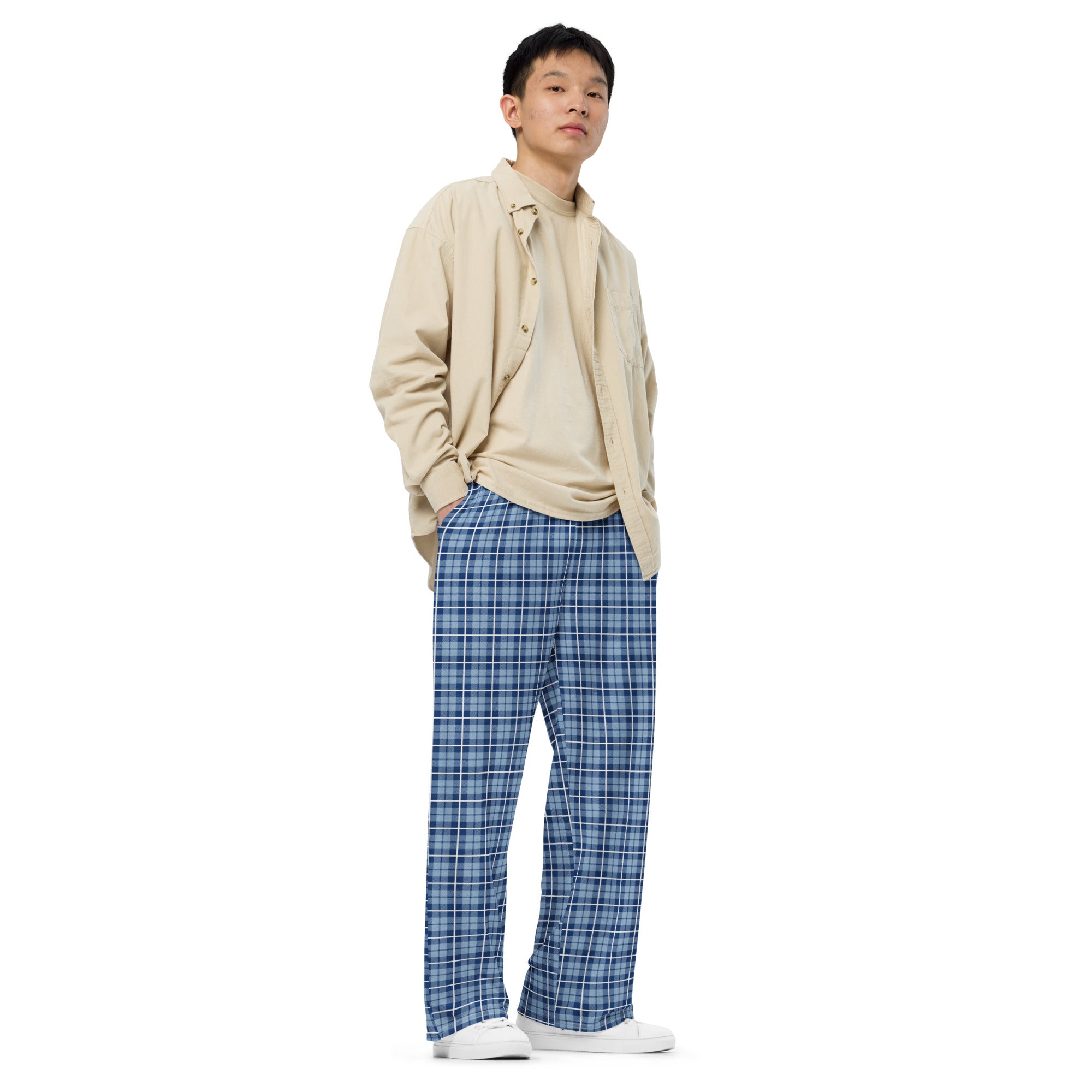 unisex wide leg pants Tartan Light Blue