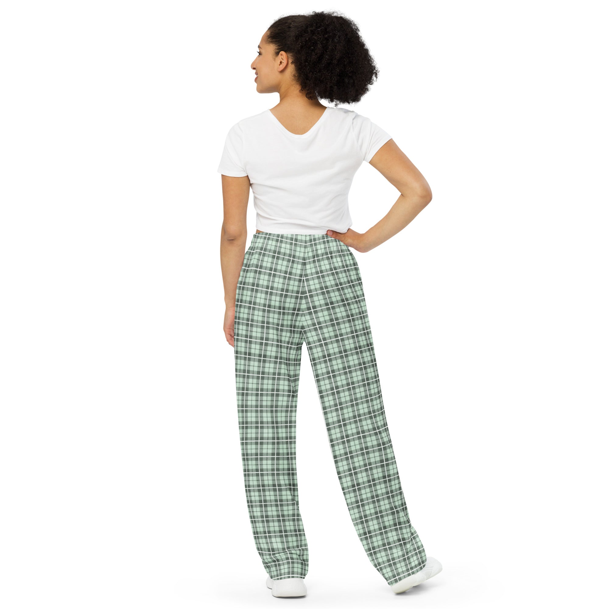 unisex wide leg pants Tartan Light green