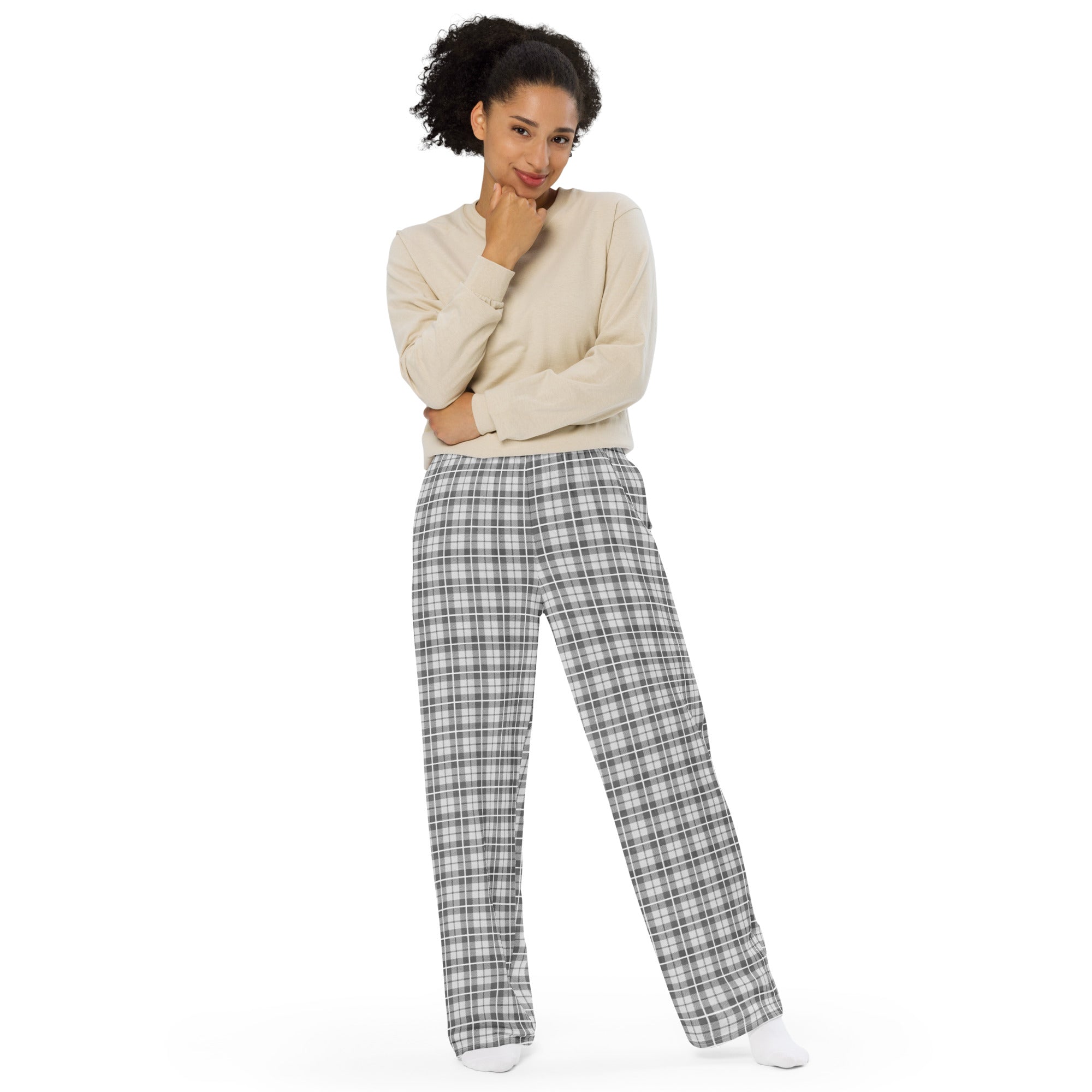 unisex wide leg pants Tartan Light grey
