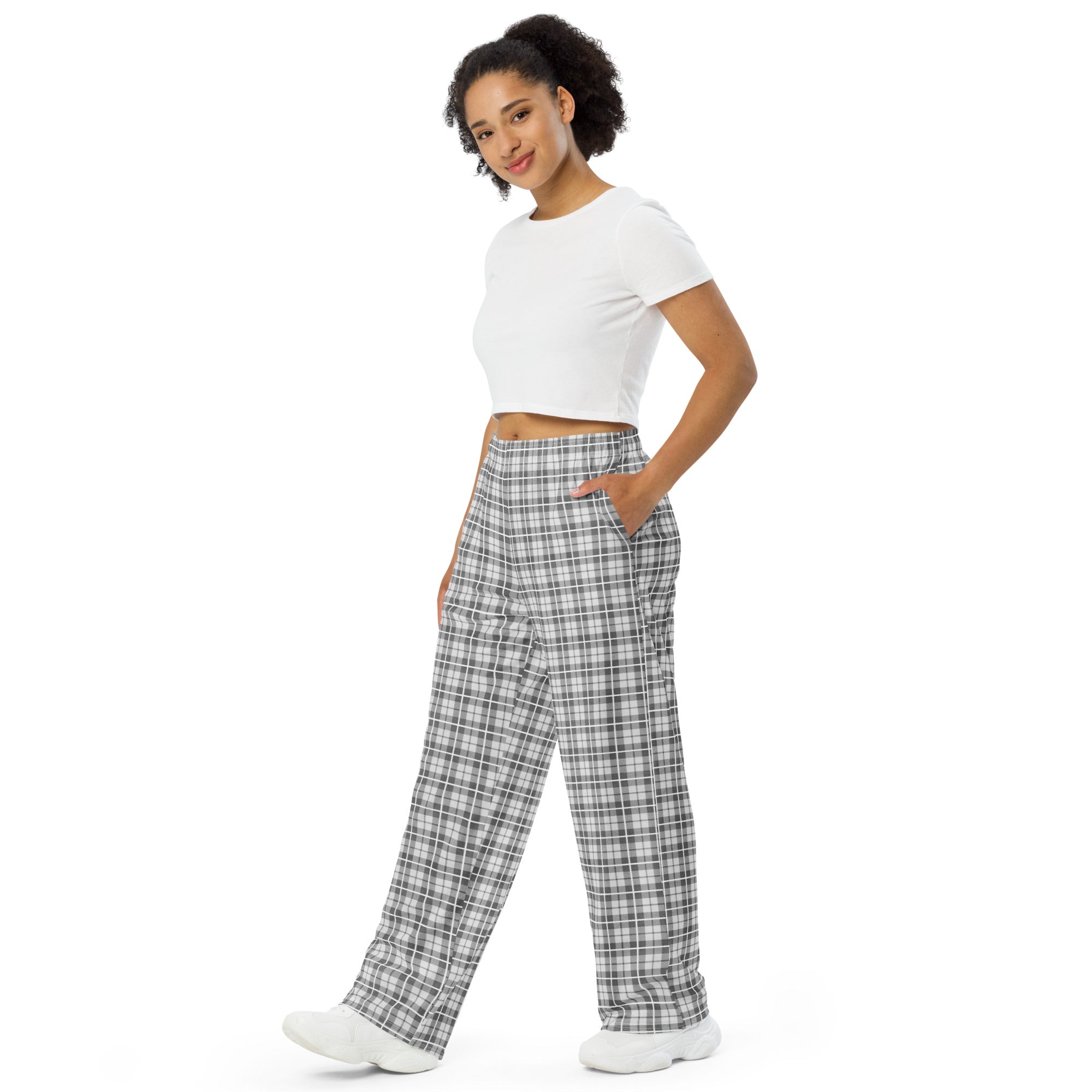 unisex wide leg pants Tartan Light grey