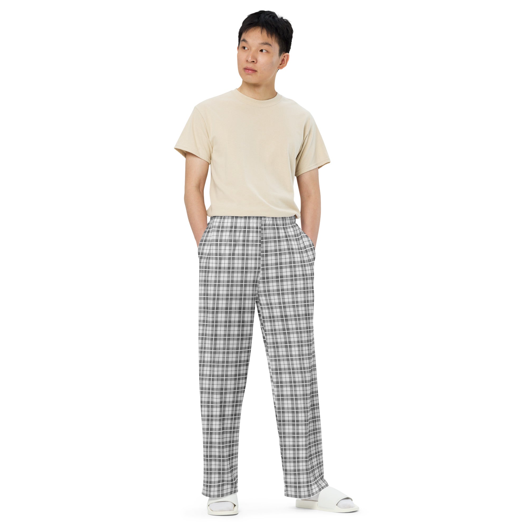 unisex wide leg pants Tartan Light grey