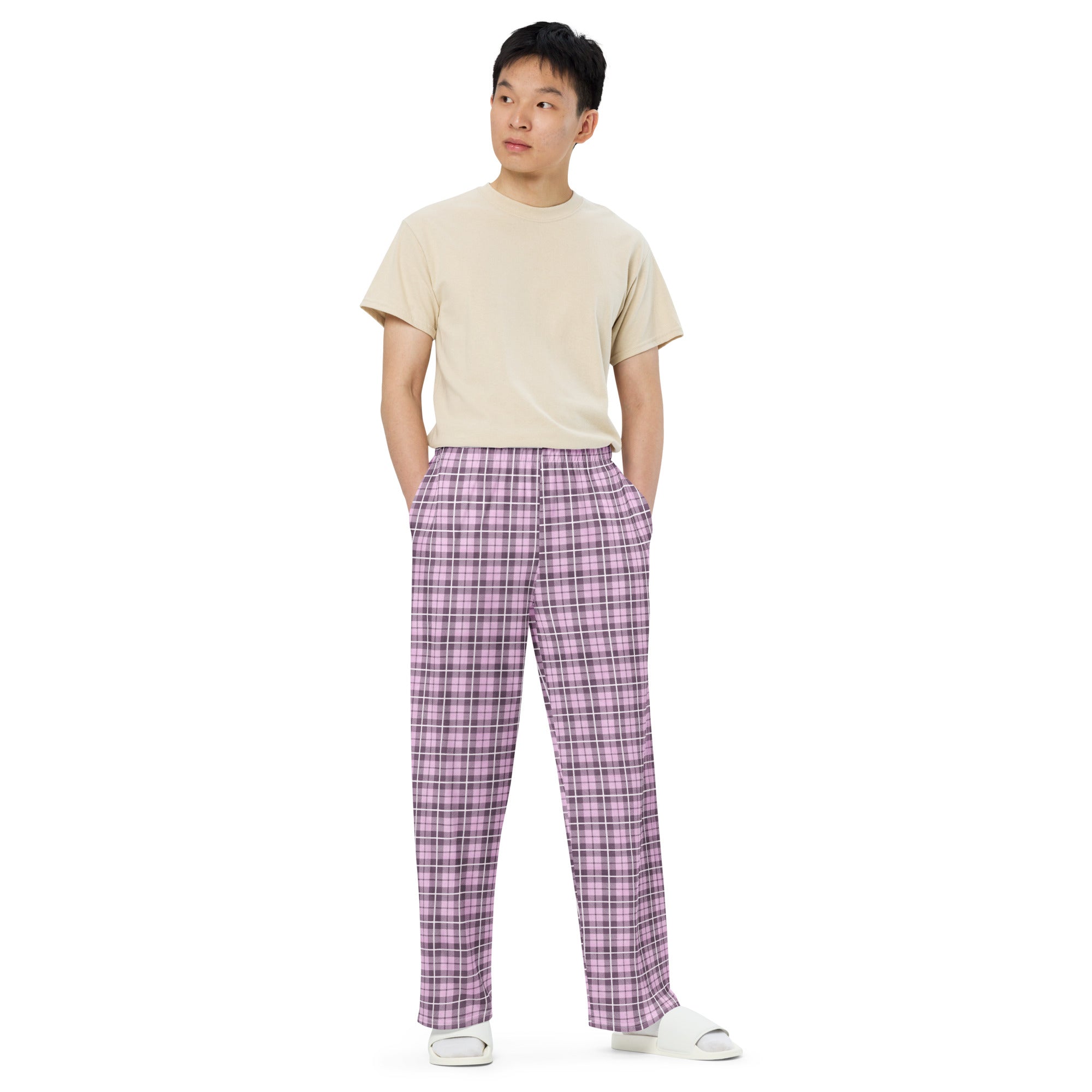 unisex wide leg pants Tartan Pink