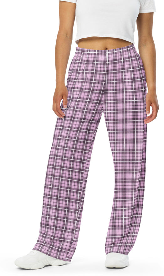 unisex wide leg pants Tartan Pink