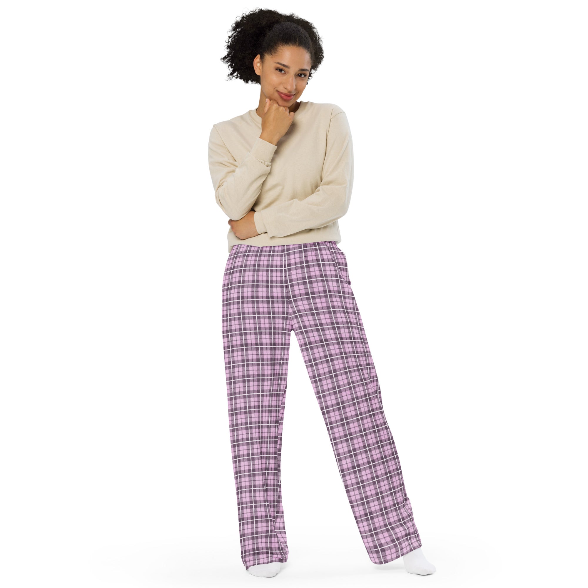 unisex wide leg pants Tartan Pink