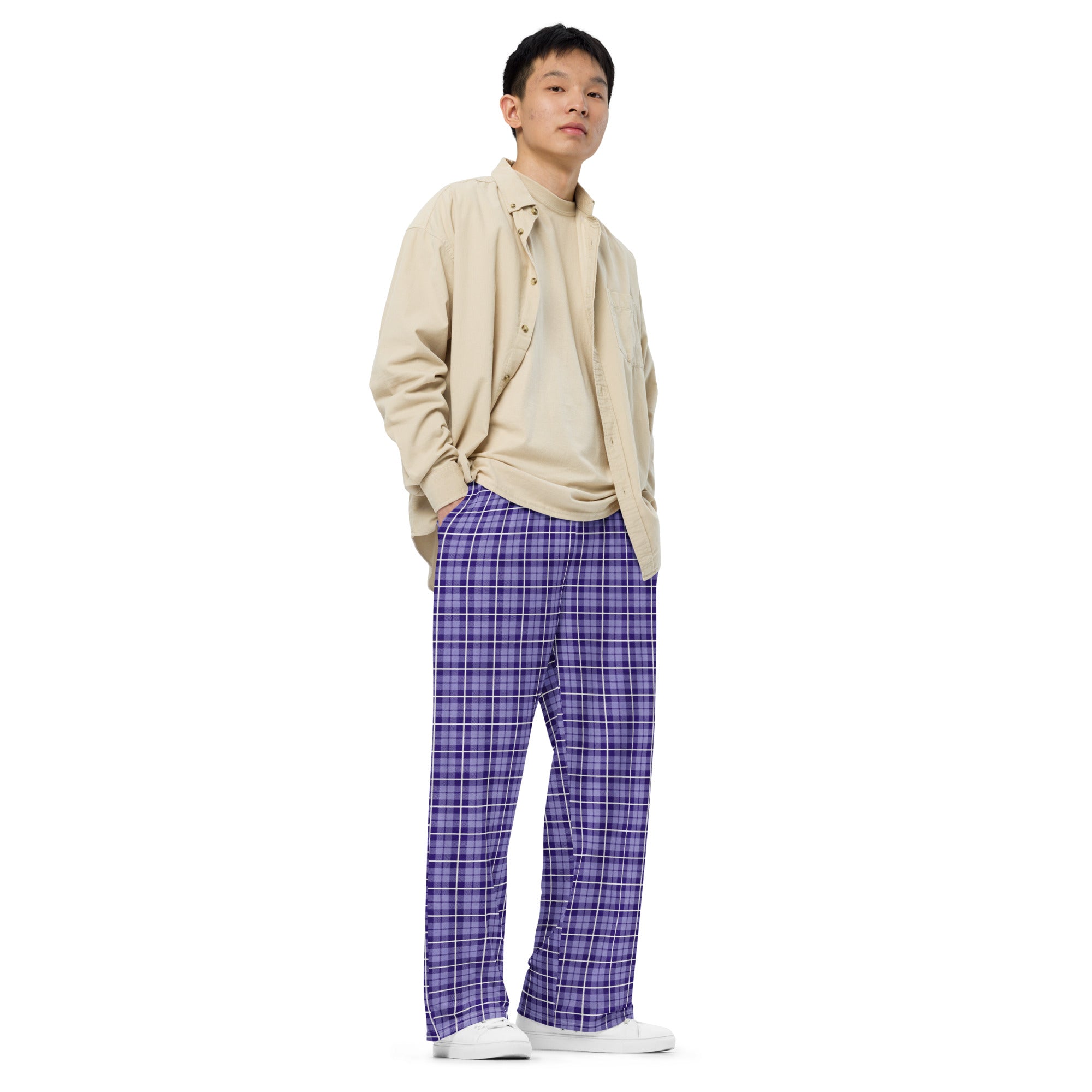 unisex wide leg pants Tartan purple