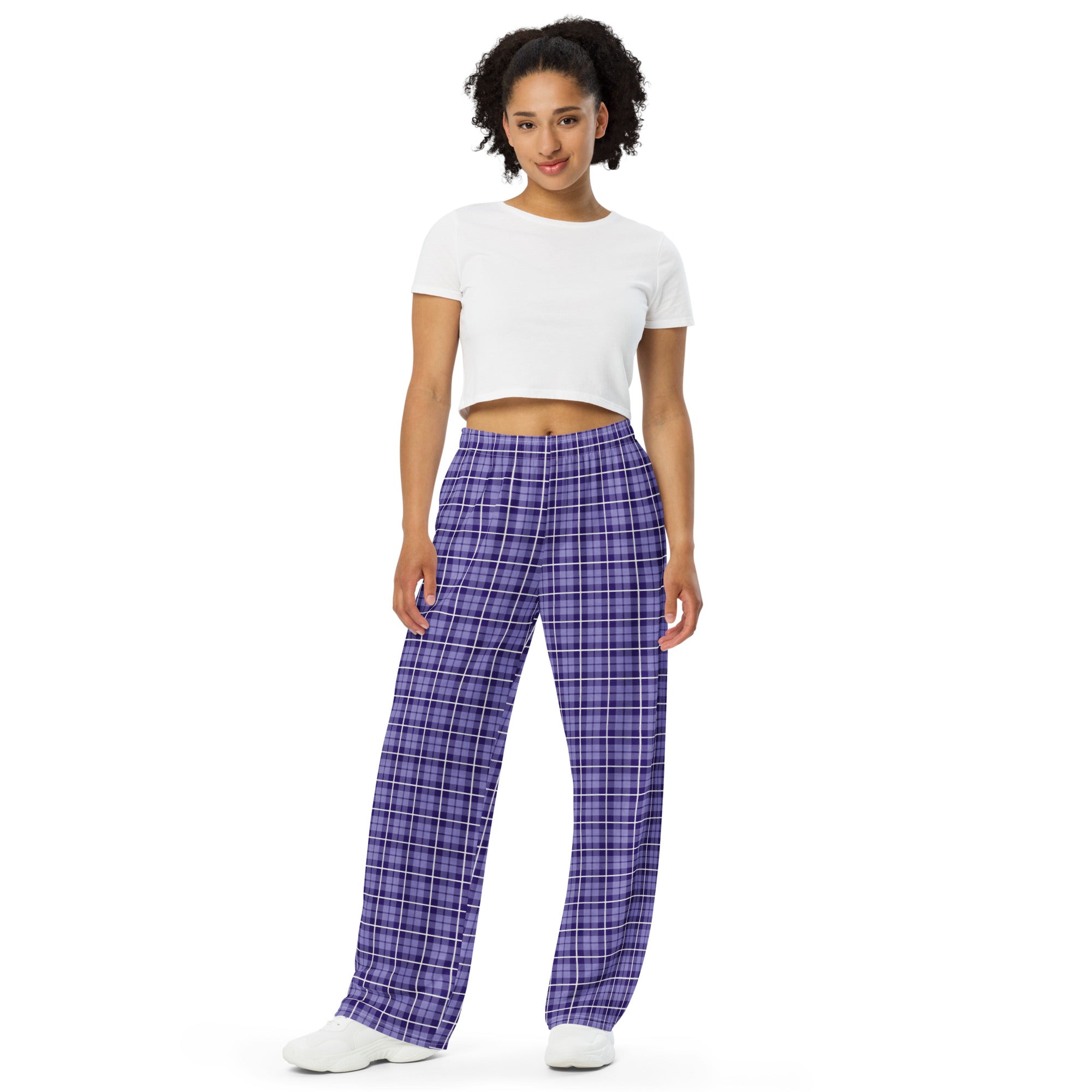 unisex wide leg pants Tartan purple