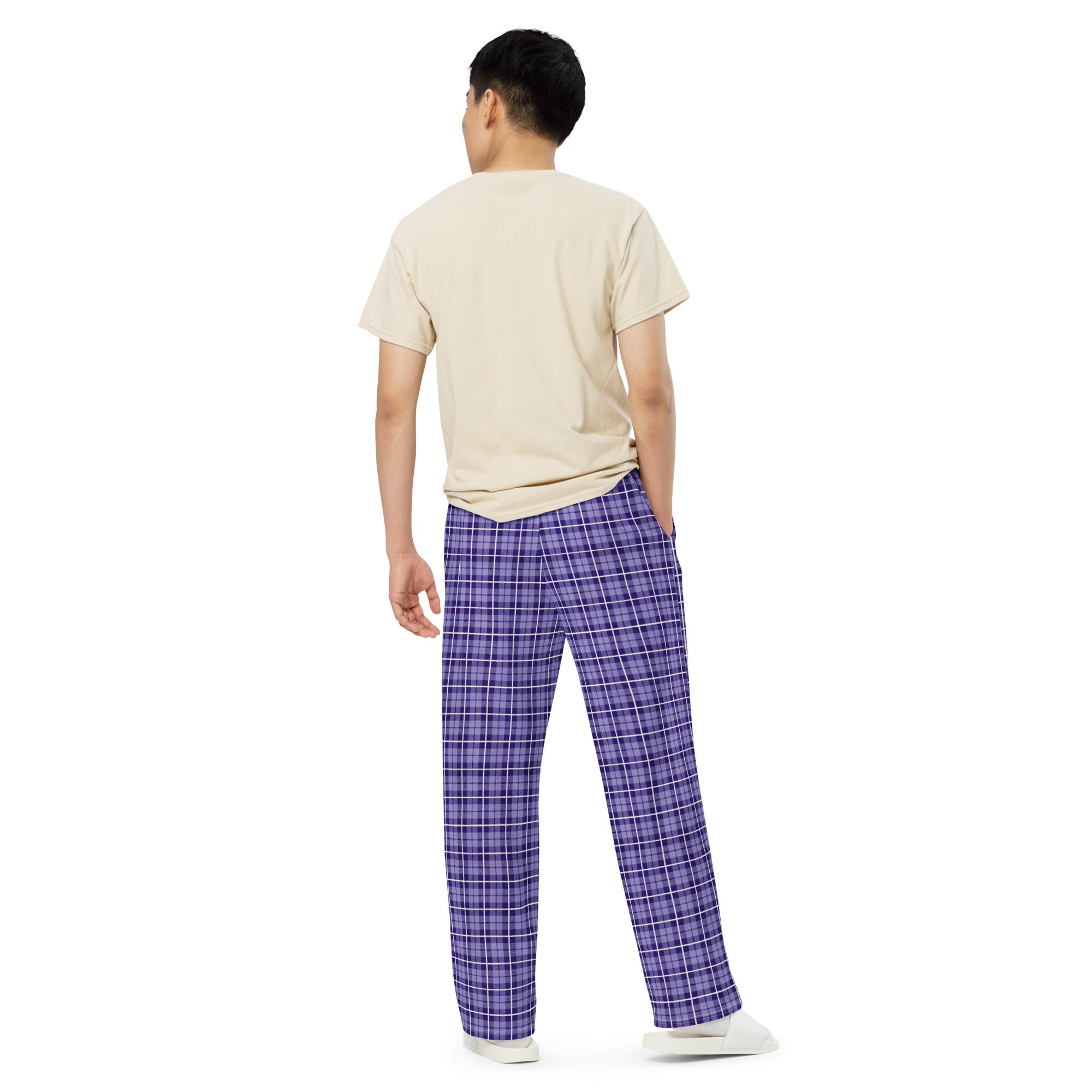 unisex wide leg pants Tartan purple