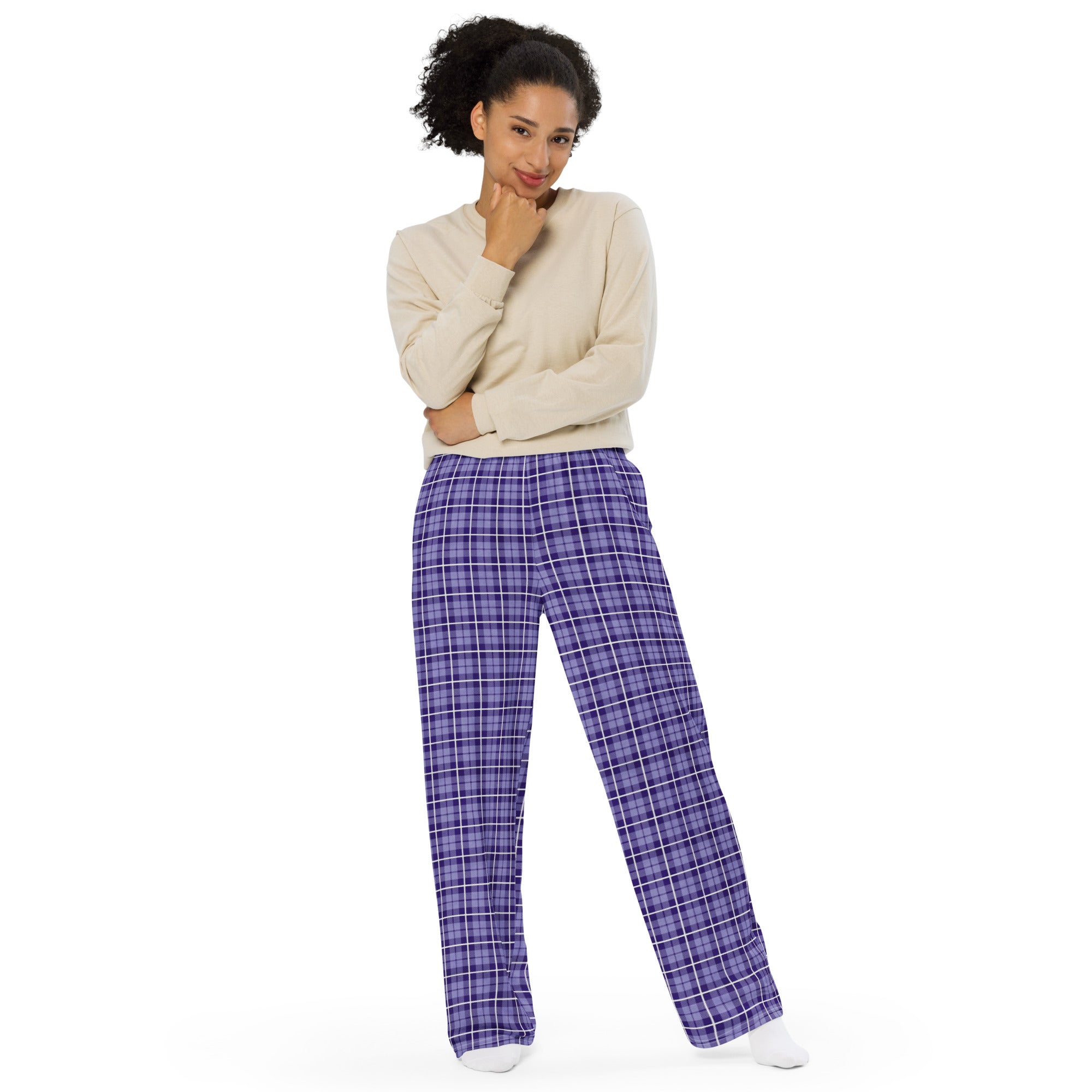 unisex wide leg pants Tartan purple