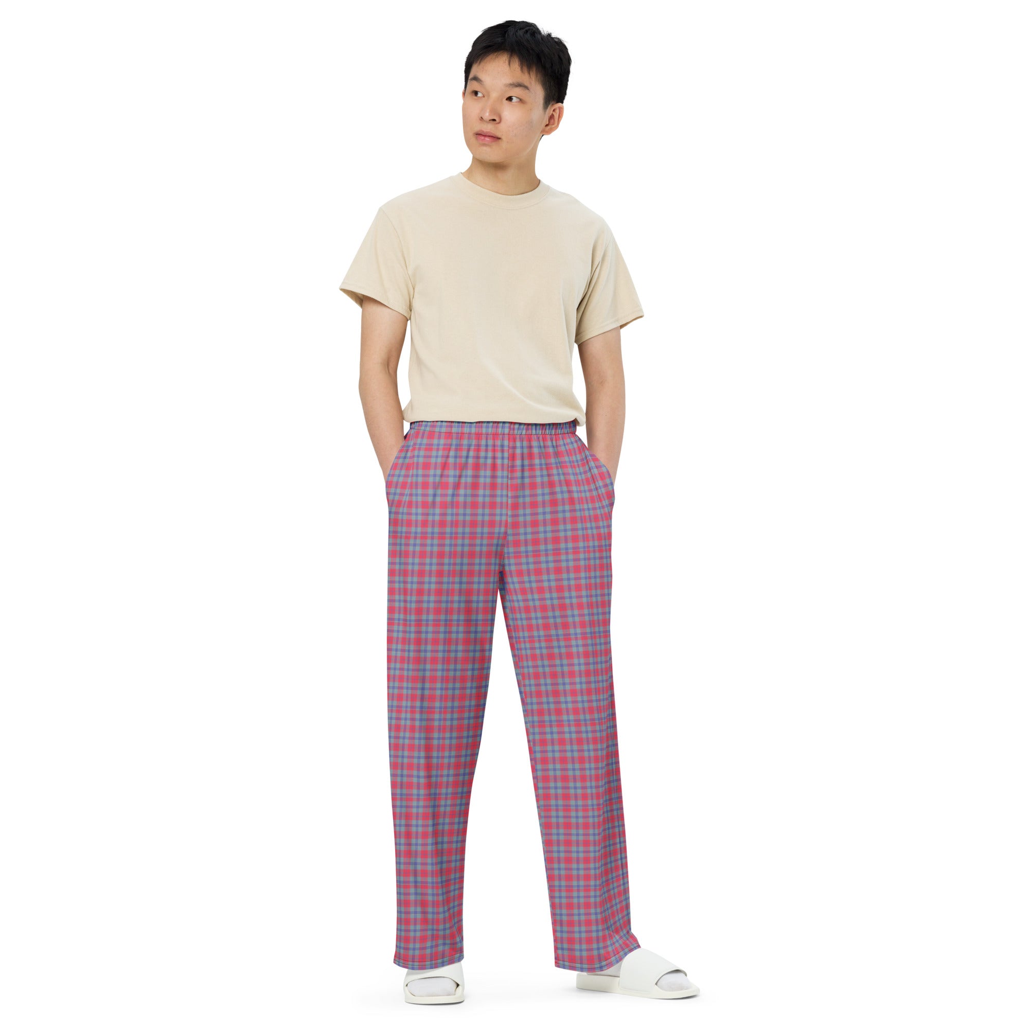 unisex wide leg pants Tartan Red