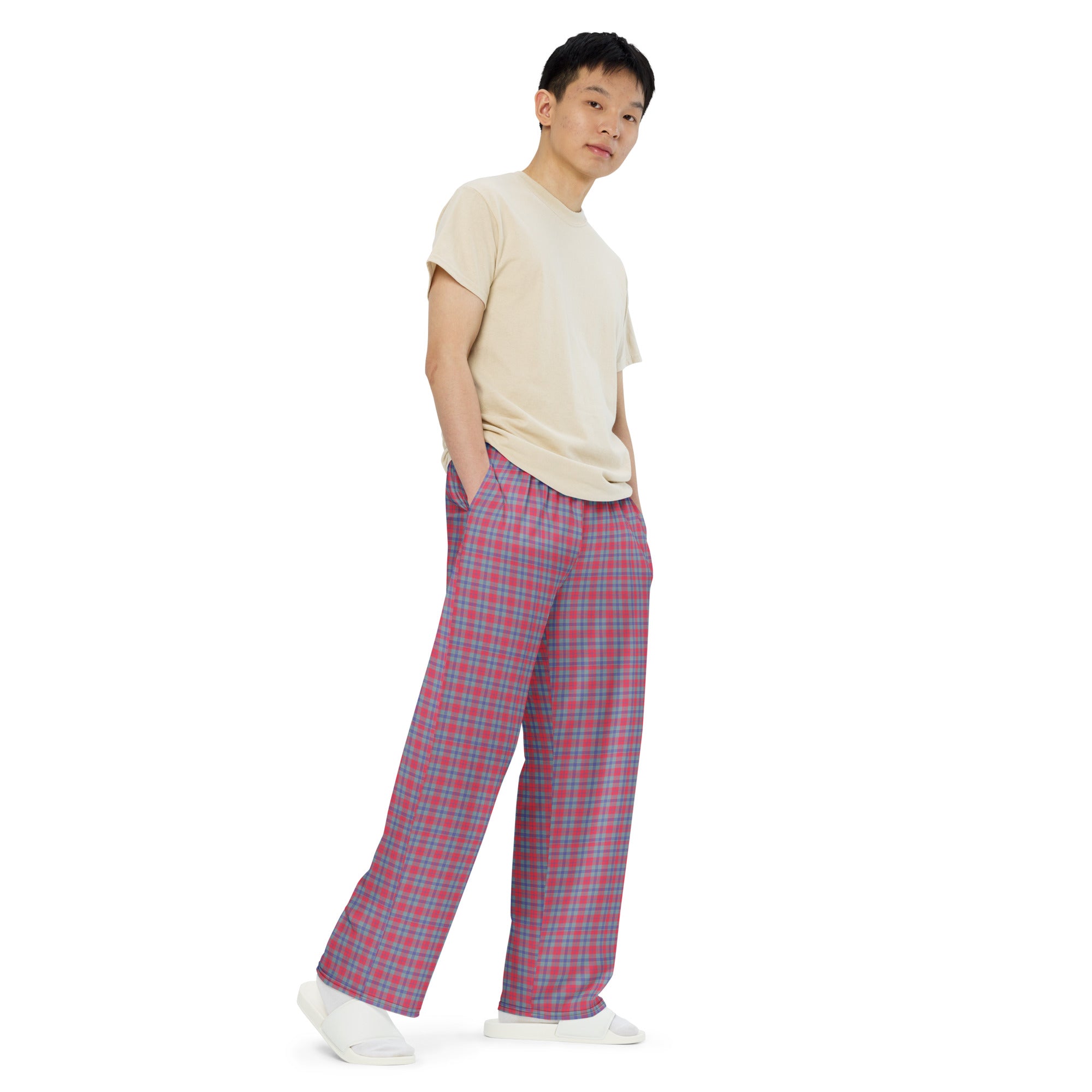 unisex wide leg pants Tartan Red