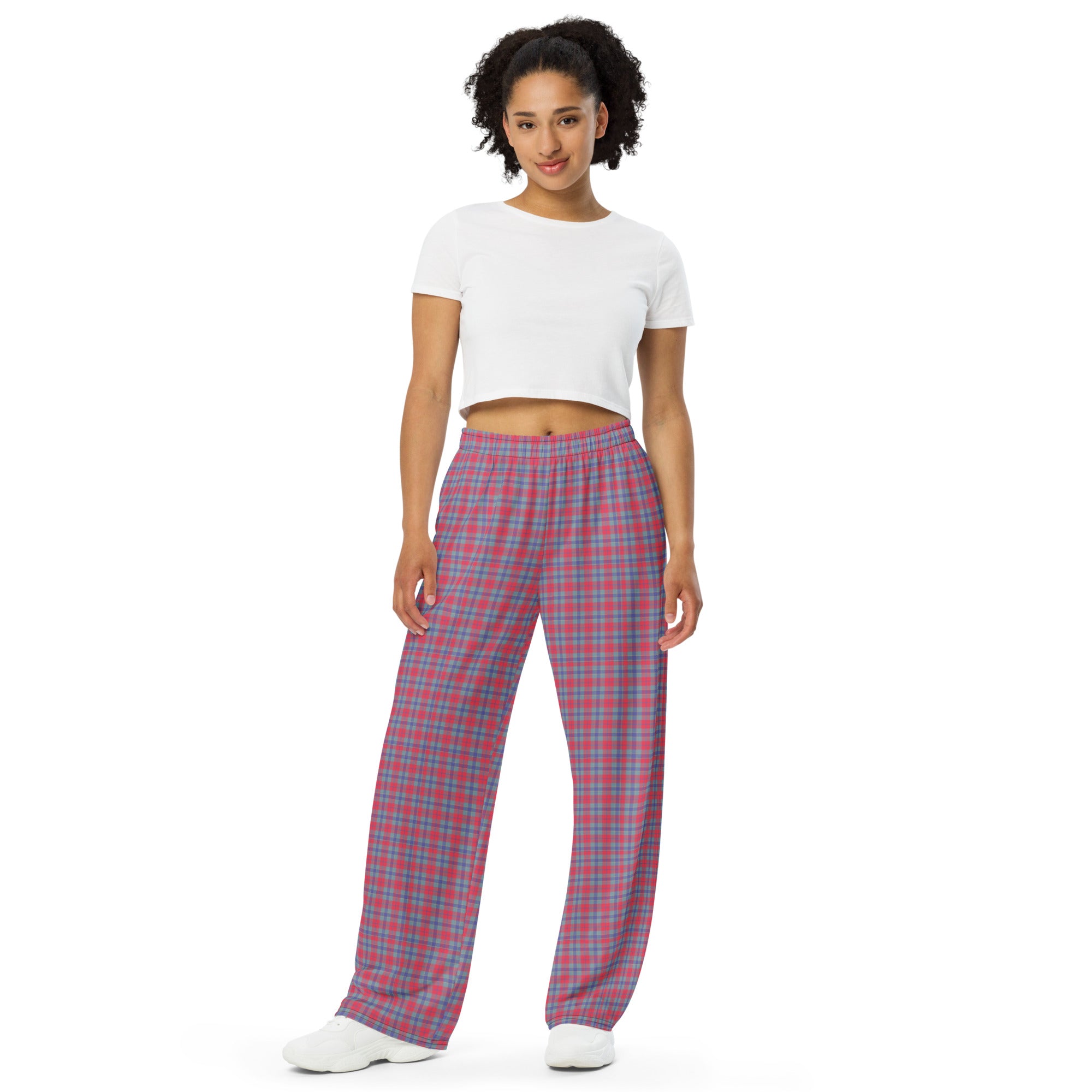 unisex wide leg pants Tartan Red