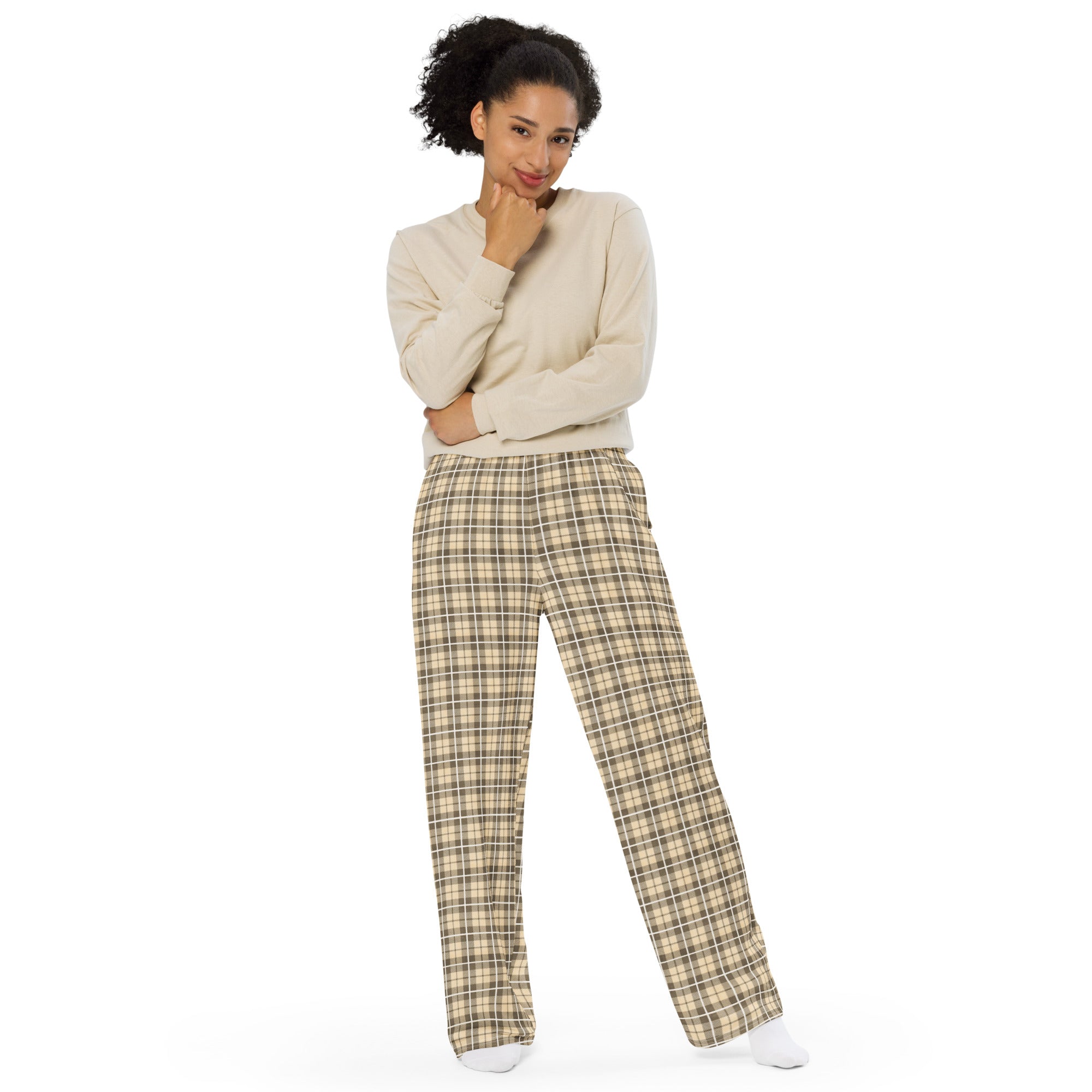 unisex wide leg pants Tartan Yellow