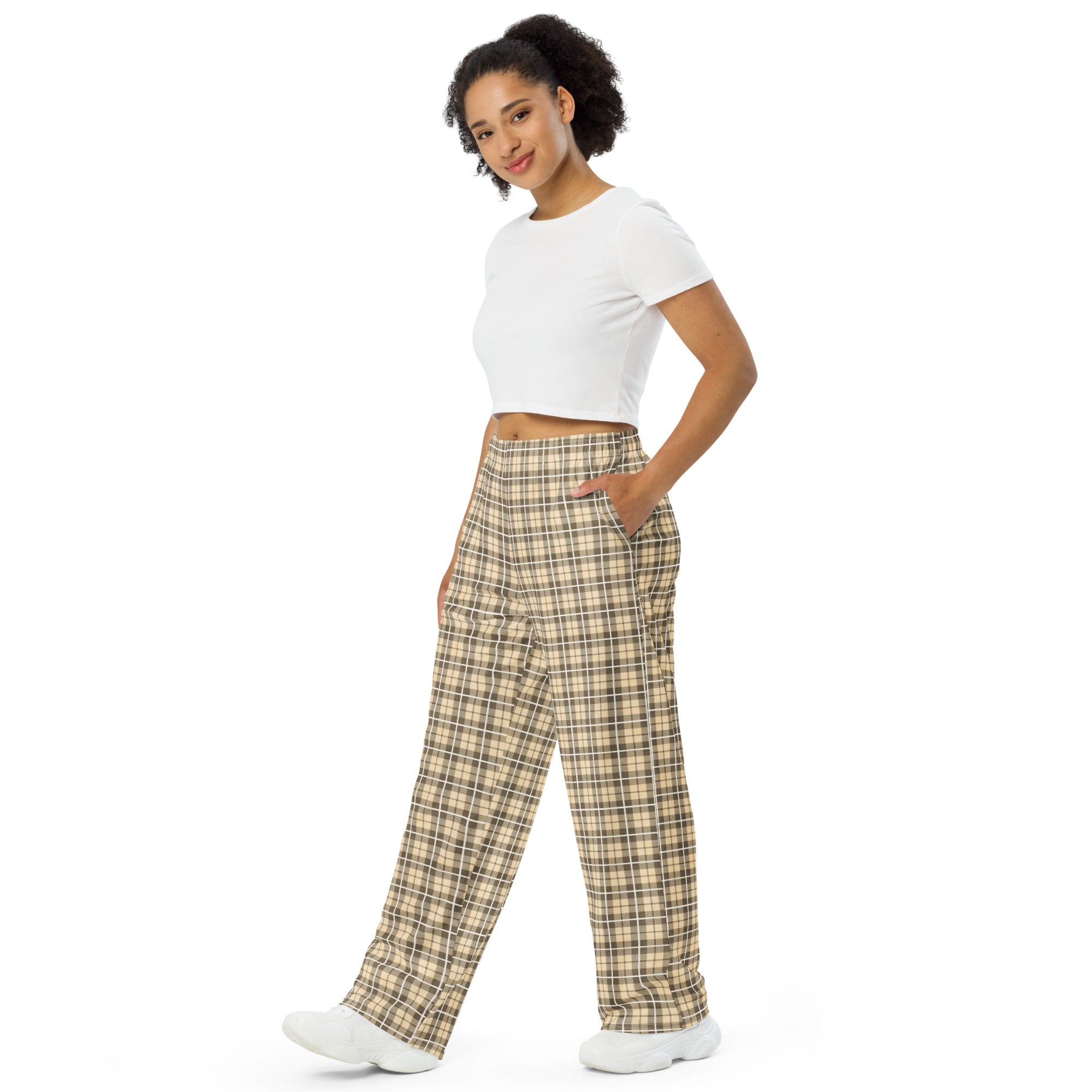 unisex wide leg pants Tartan Yellow