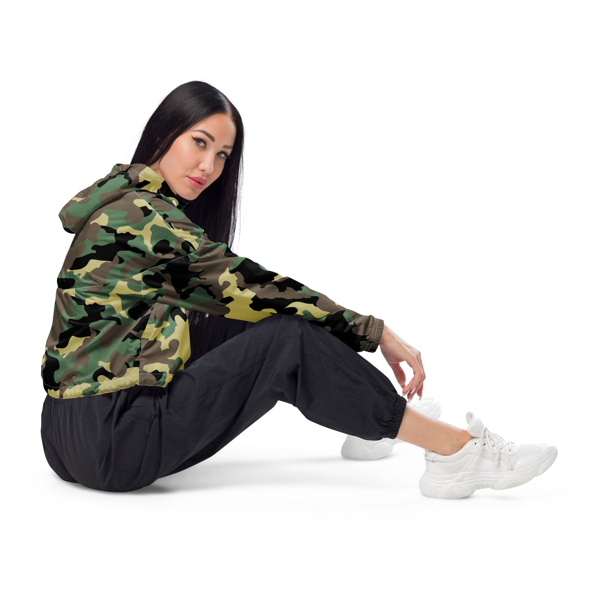 Women’s cropped windbreaker Camo Green