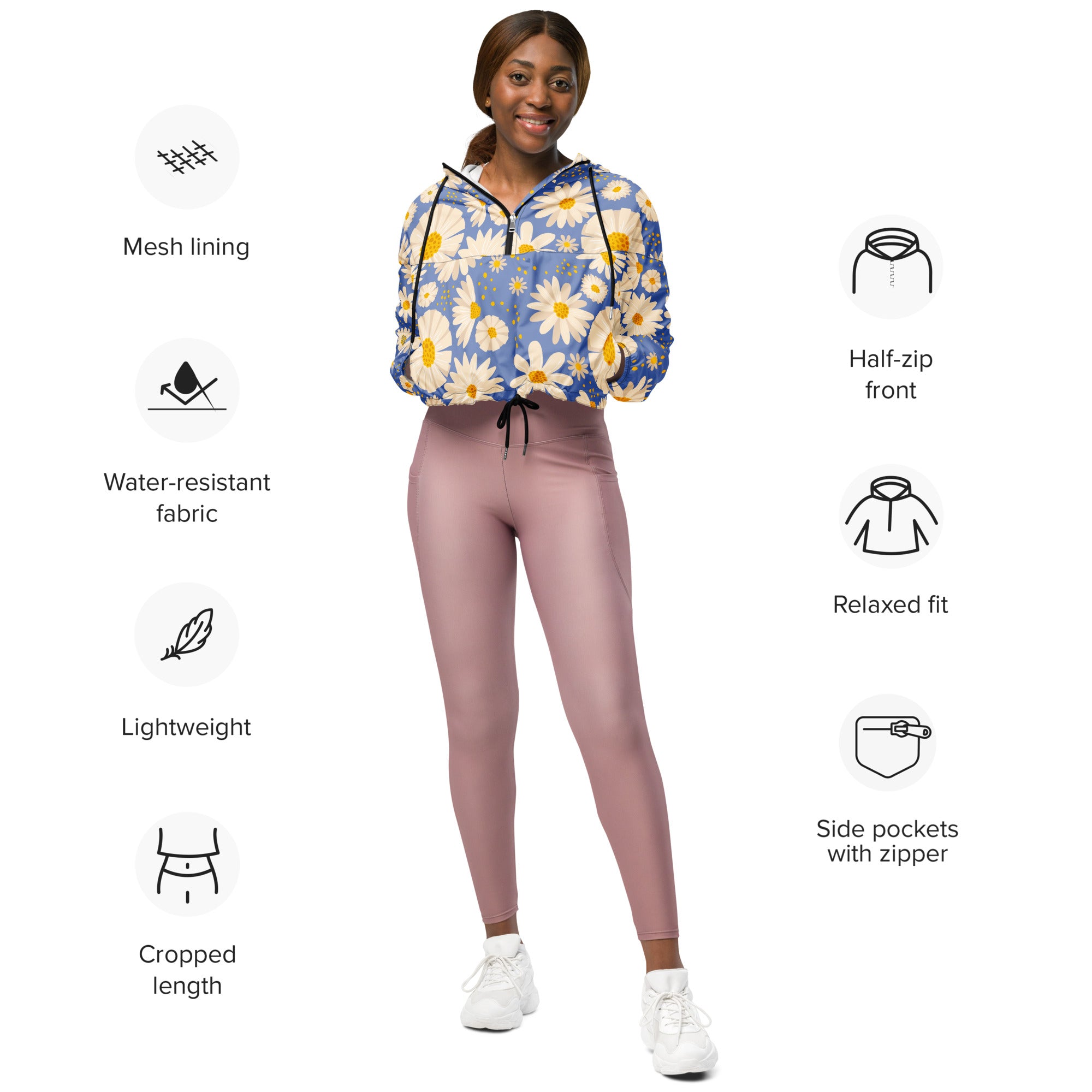 Women’s cropped windbreaker Daisies
