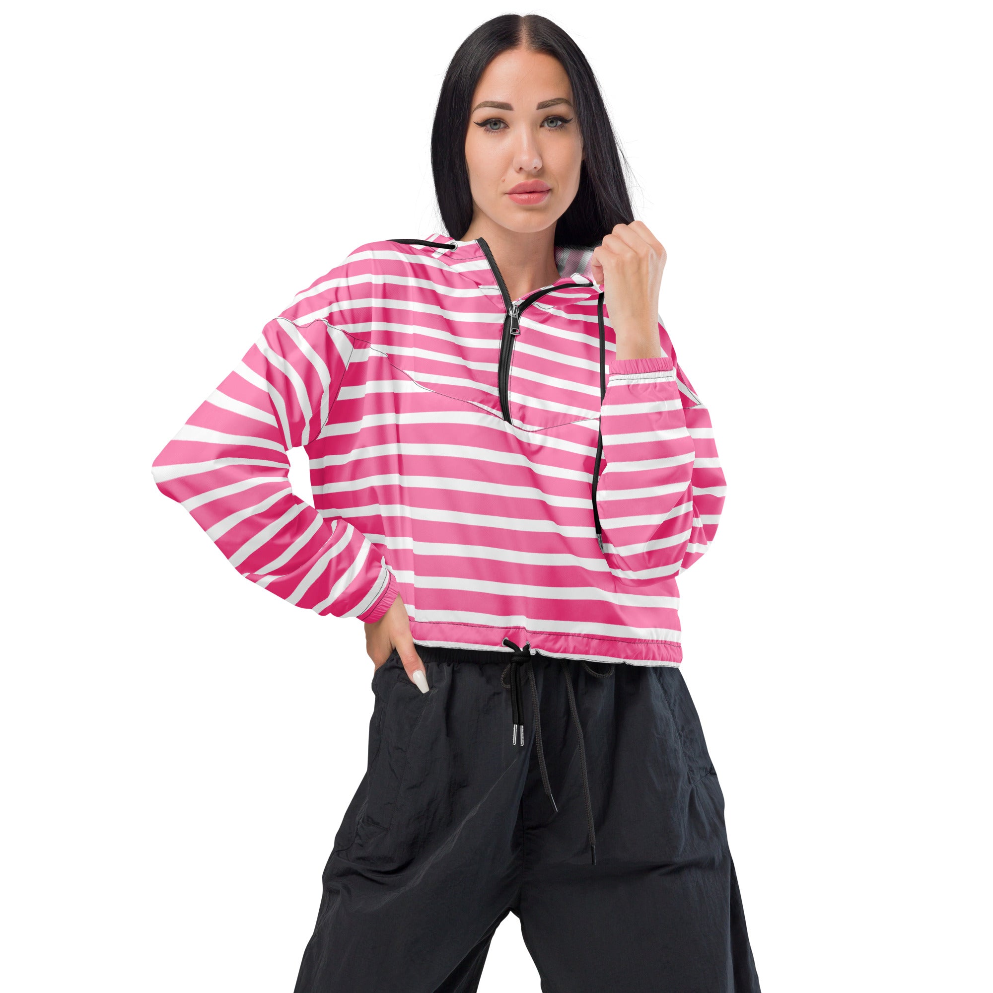 Women’s cropped windbreaker Pink Stripes