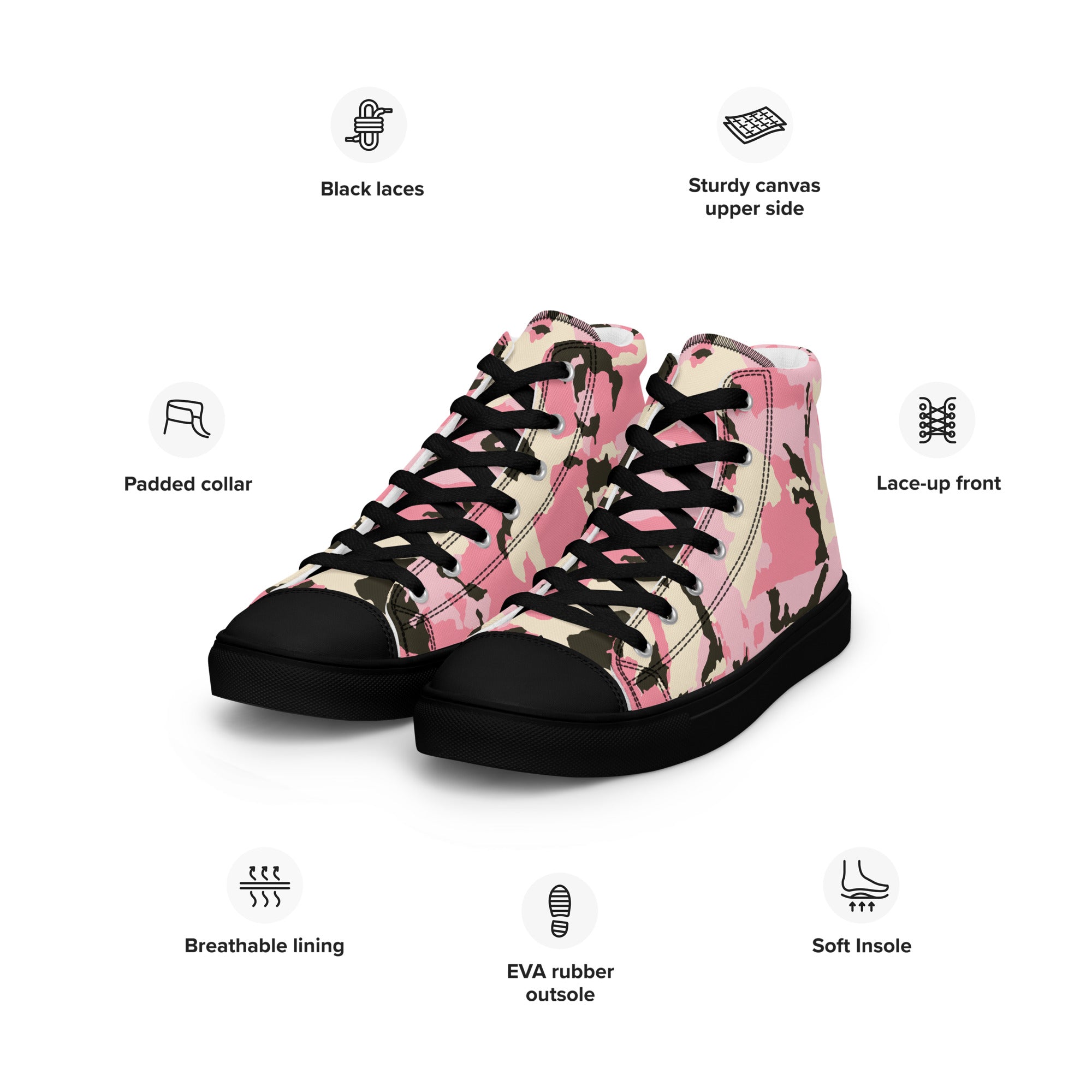 Women’s high top canvas shoes Camo Pink