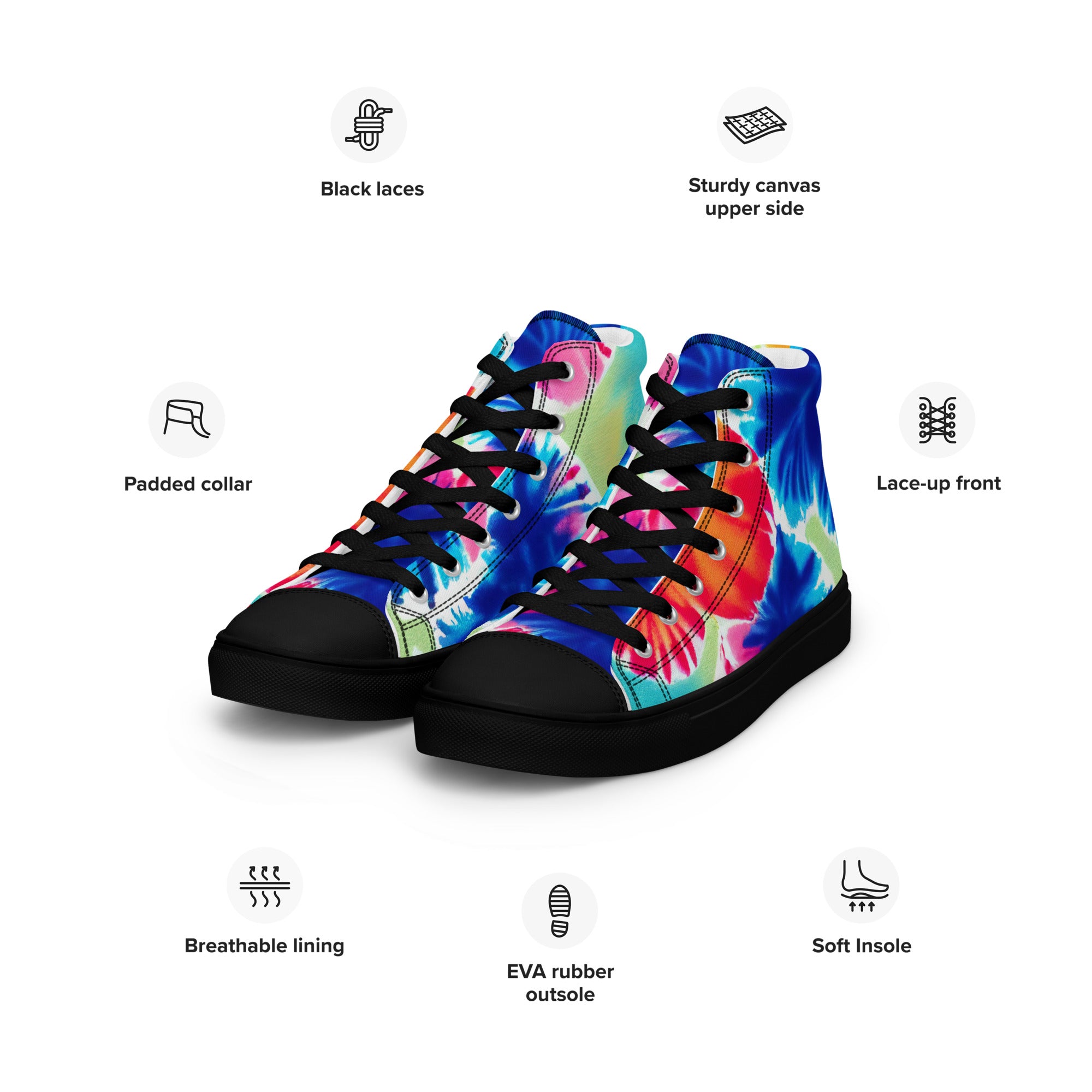 Women’s high top canvas shoes Hearts Tie Dye Pattern I