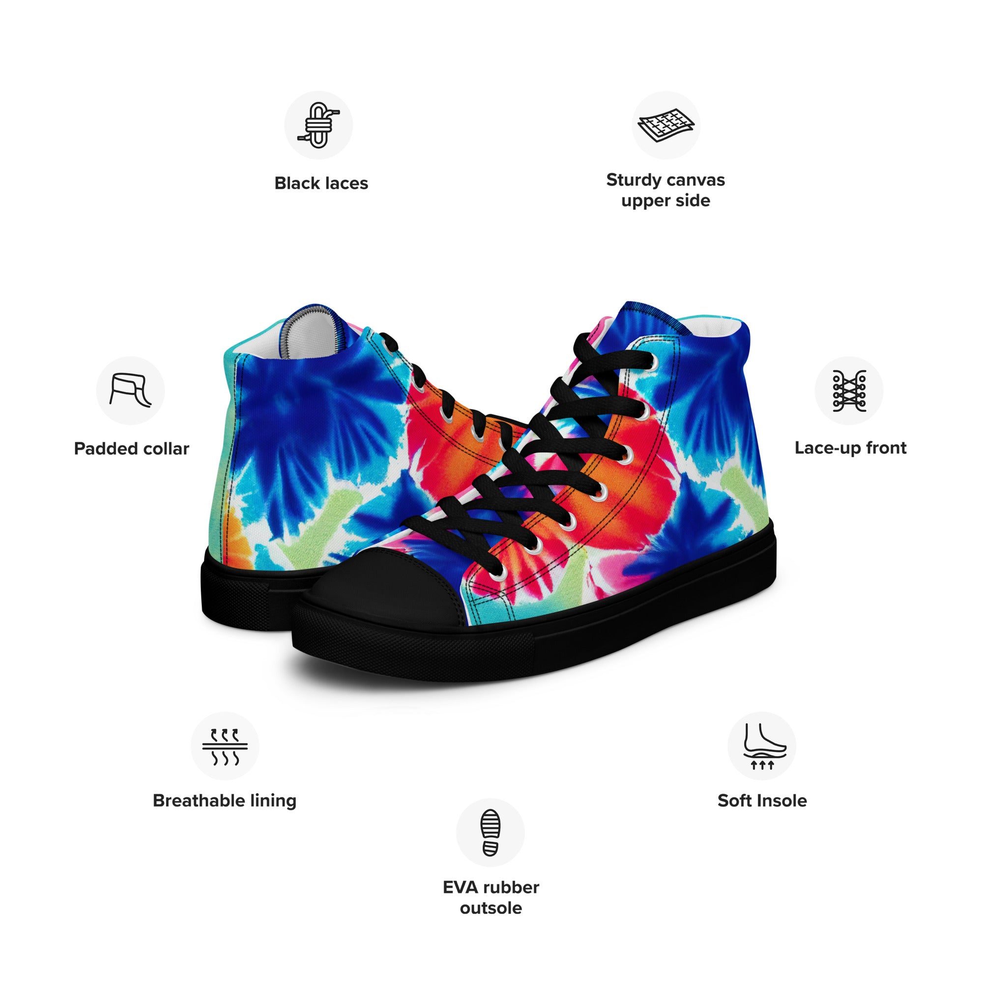 Women’s high top canvas shoes Hearts Tie Dye Pattern I