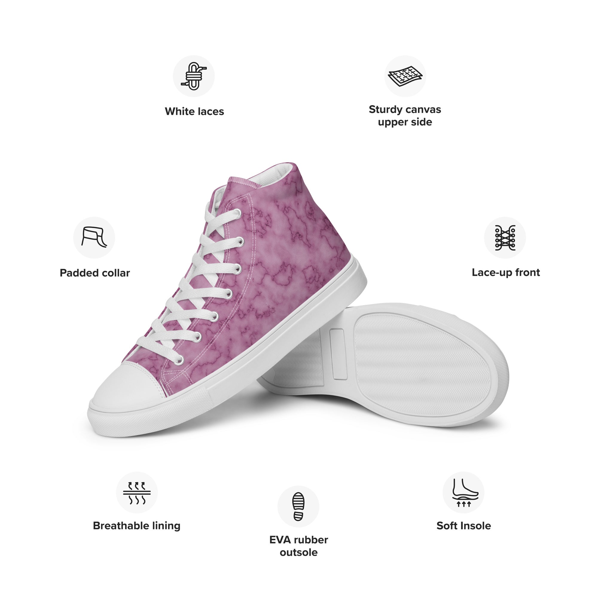 Women’s high top canvas shoes Pink Marble
