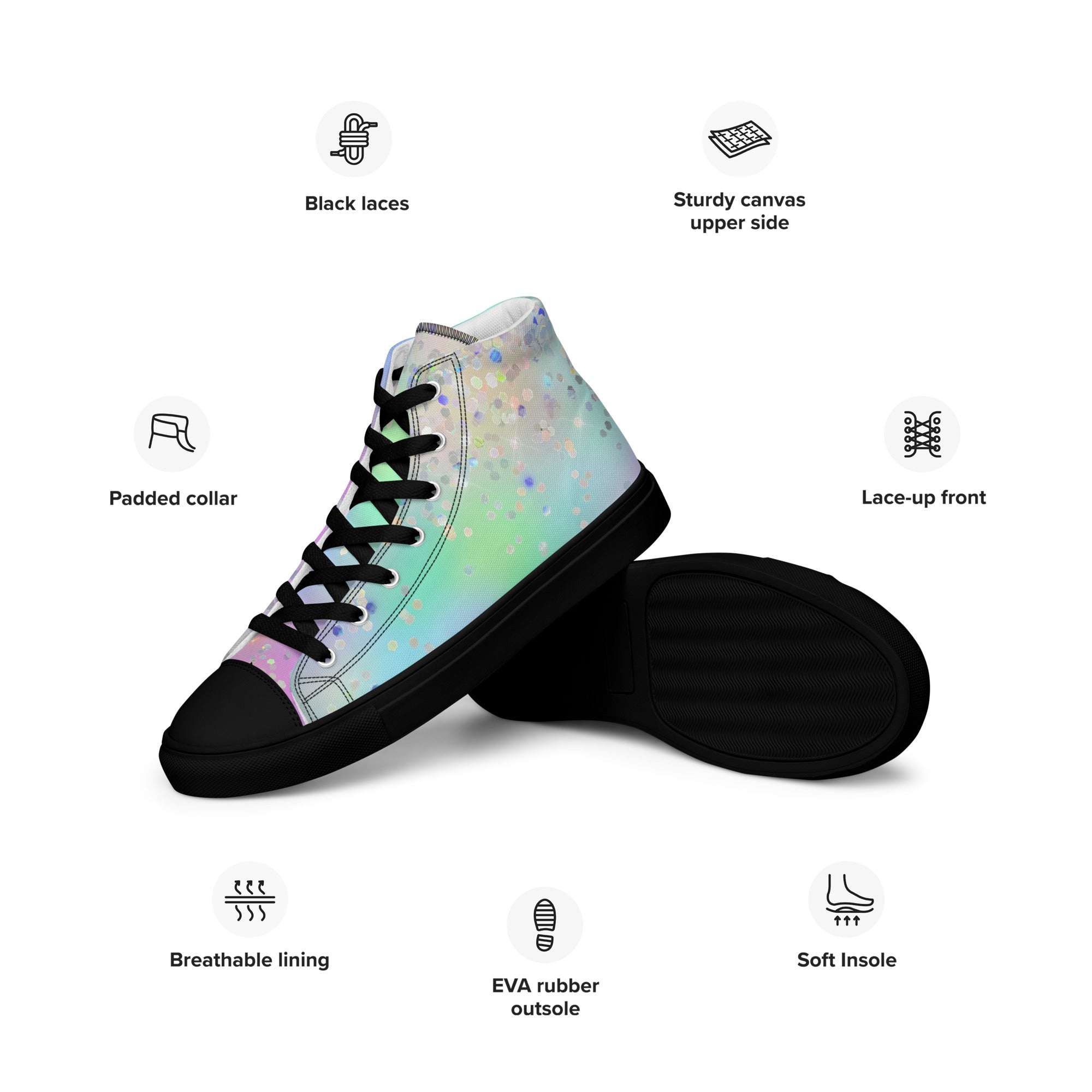 Women’s high top canvas shoes Rainbow Holographic Glitter