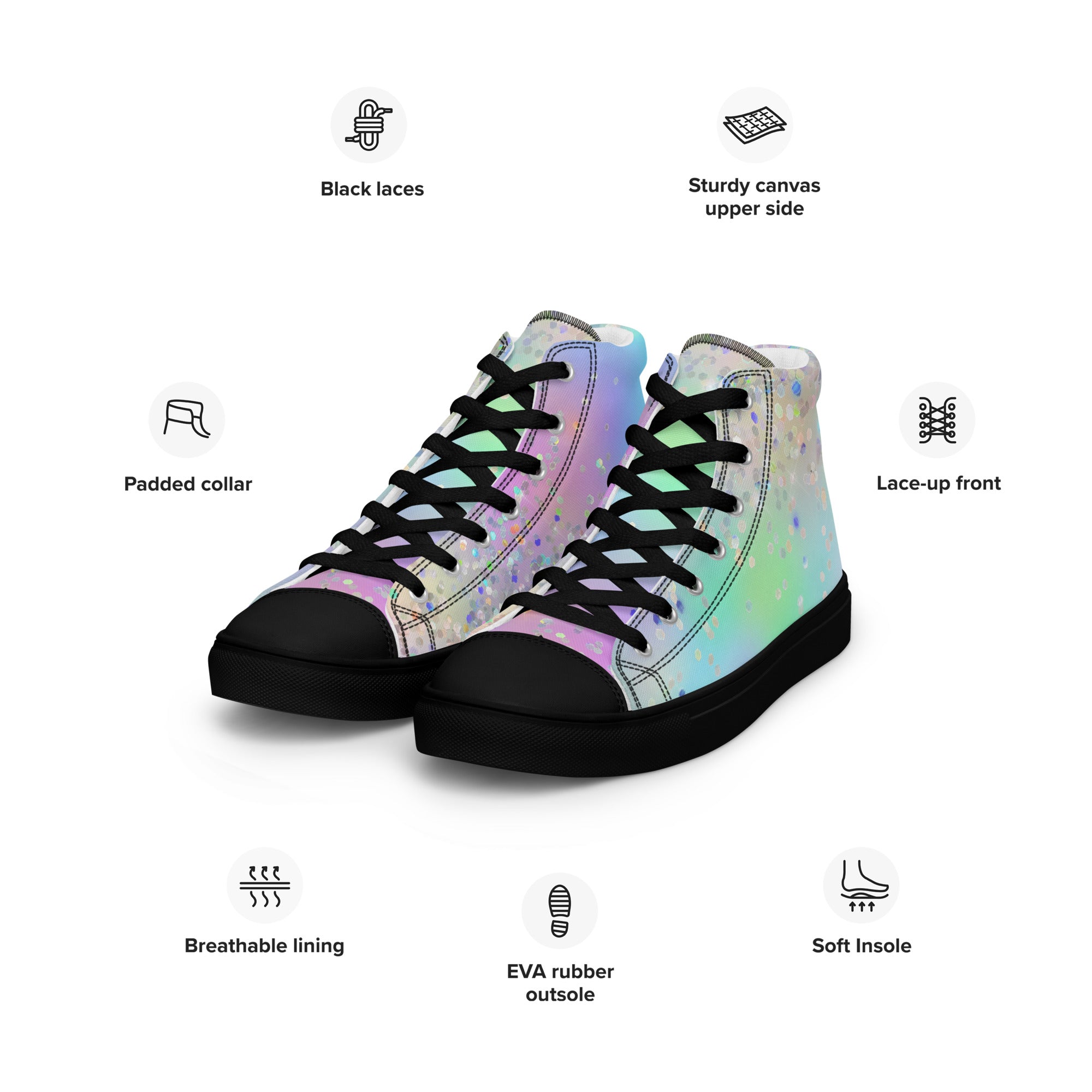 Women’s high top canvas shoes Rainbow Holographic Glitter
