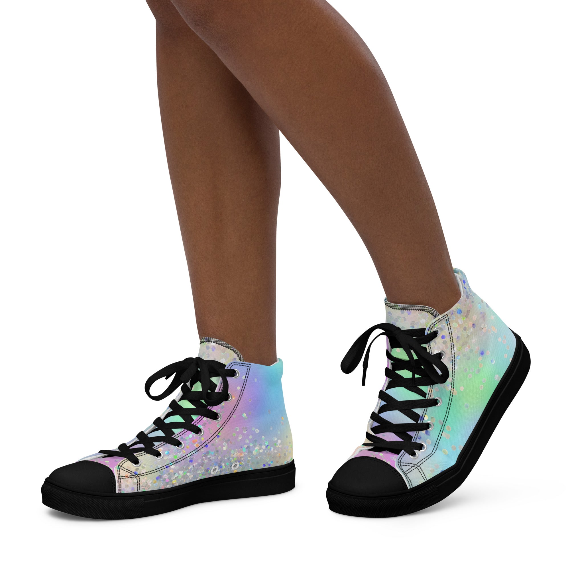 Women’s high top canvas shoes Rainbow Holographic Glitter