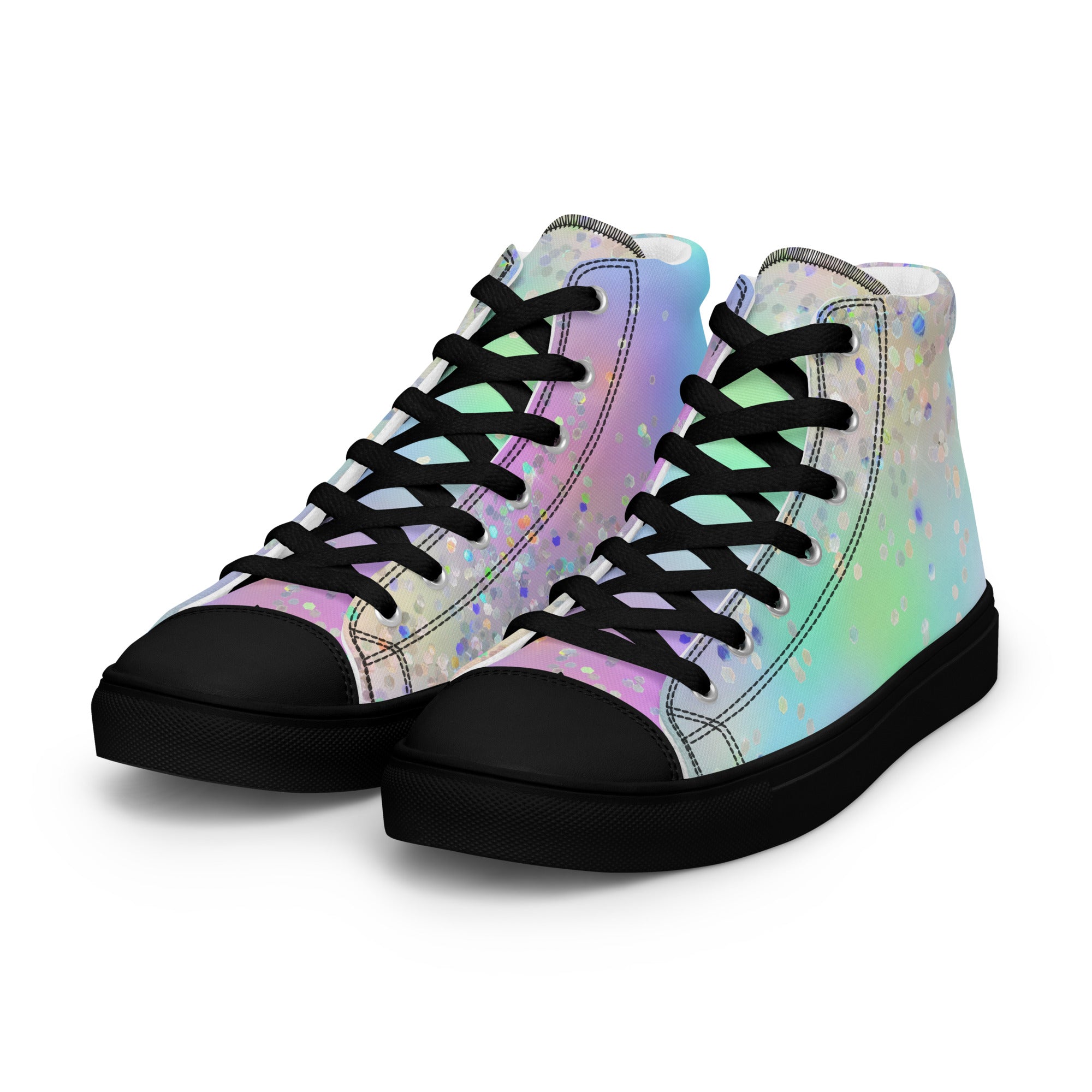 Women’s high top canvas shoes Rainbow Holographic Glitter