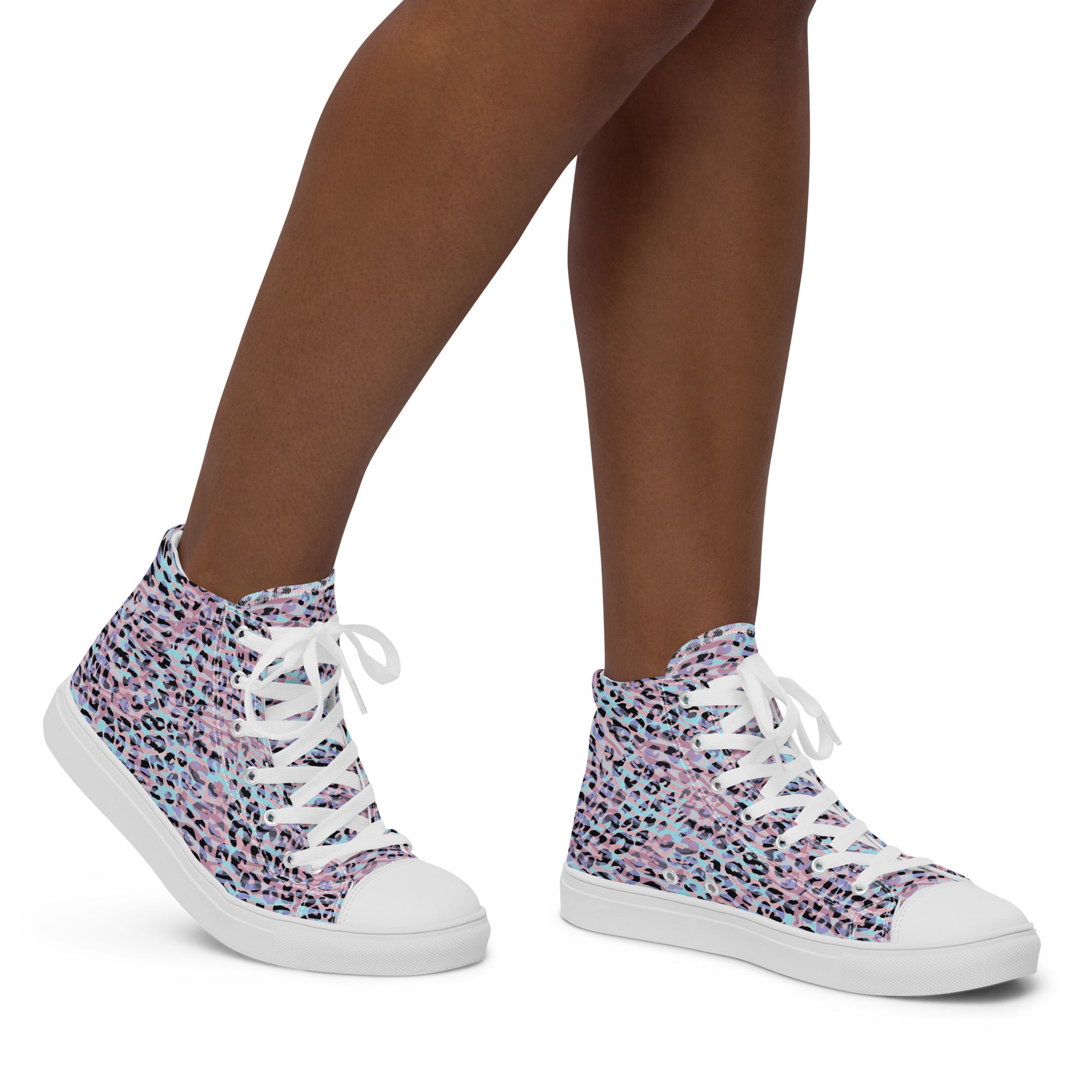 Women’s high top canvas shoes Zebra and Leopard Print Pink with Cyan