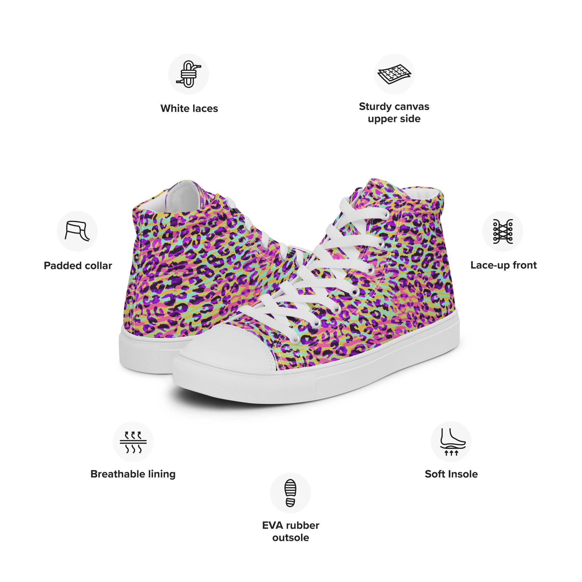 Women’s high top canvas shoes Zebra and Leopard Print Pink with Yellow