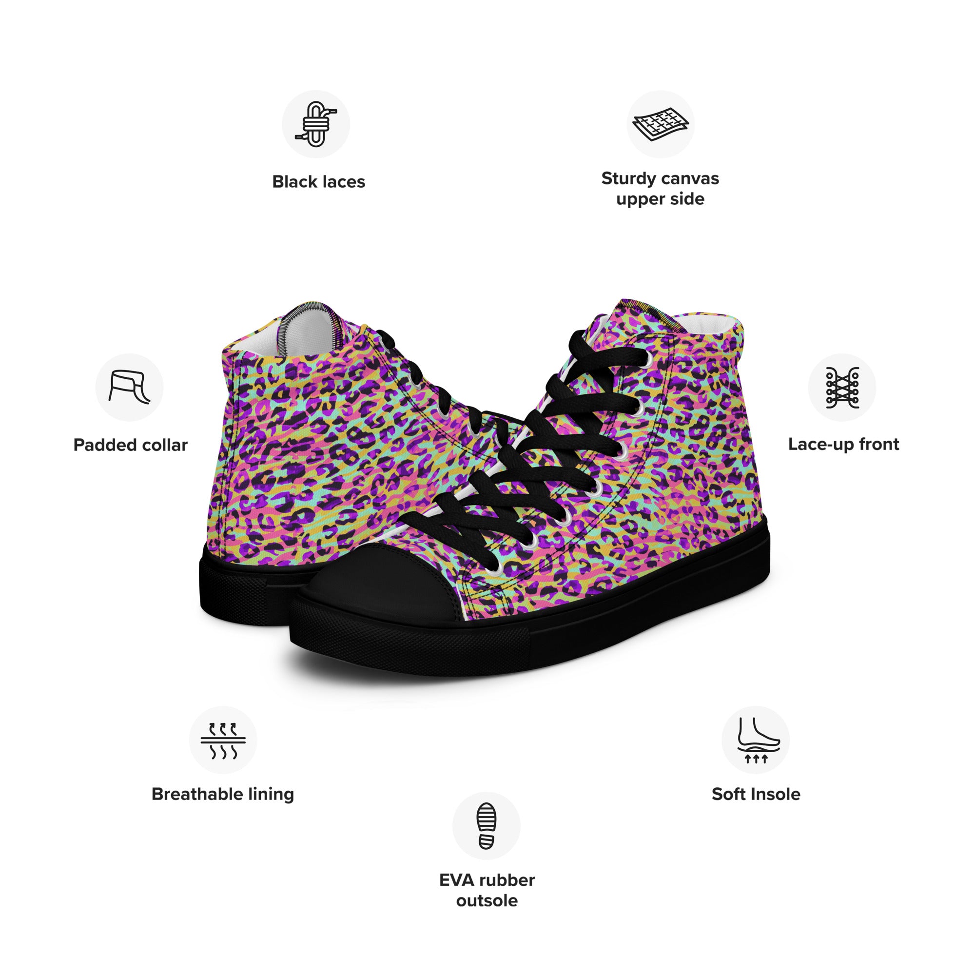 Women’s high top canvas shoes Zebra and Leopard Print Pink with Yellow